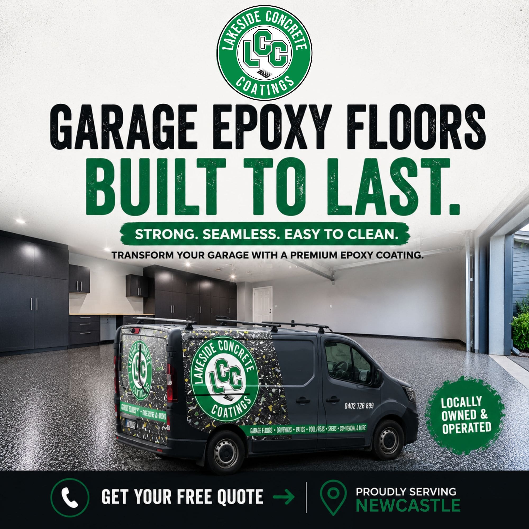 Lakeside Concrete Coatings Facebook ad: Transform Your Garage Floor in JUST 3 days