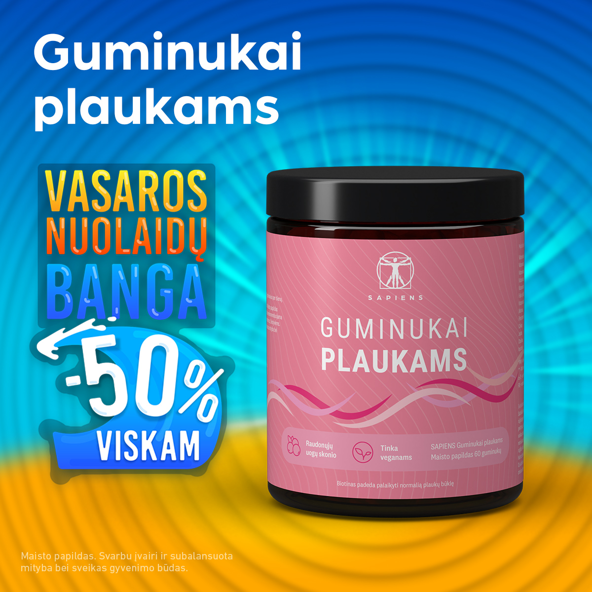 Sapiens Facebook ad: GUMINUKAI PLAUKAMS -50%
