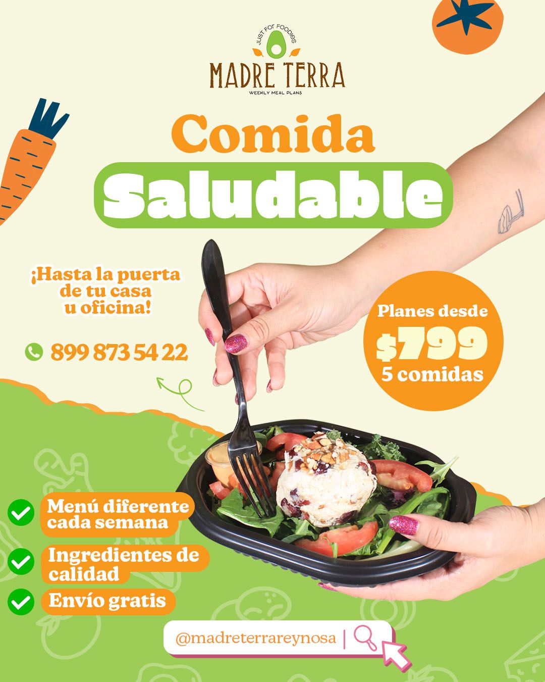 Madre Terra Reynosa Facebook ad: Elige entre 5, 10 o 15 comidas a la semana.
