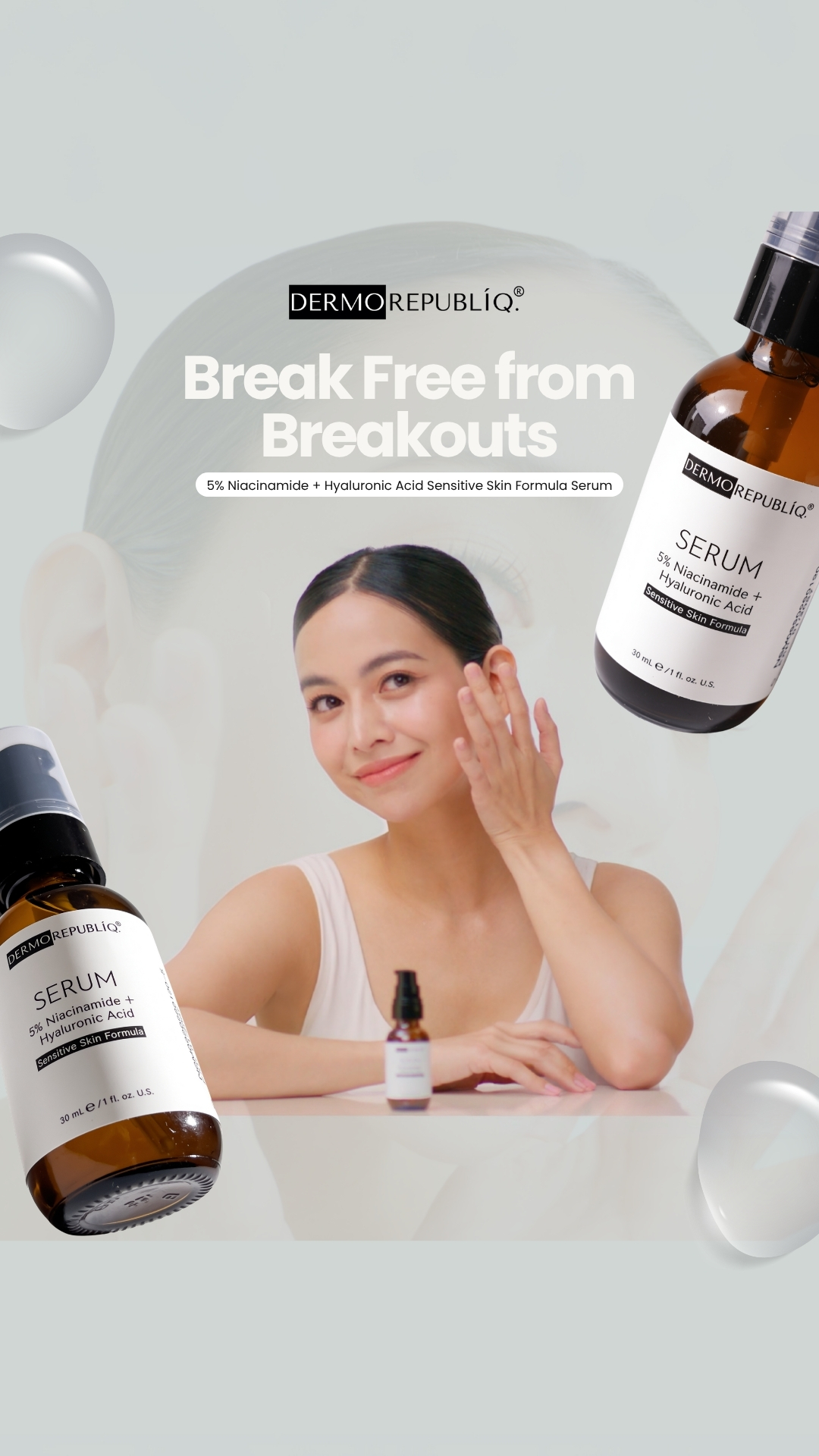 Dermorepubliq Facebook ad: BREAK FREE FROM BREAKOUTS.