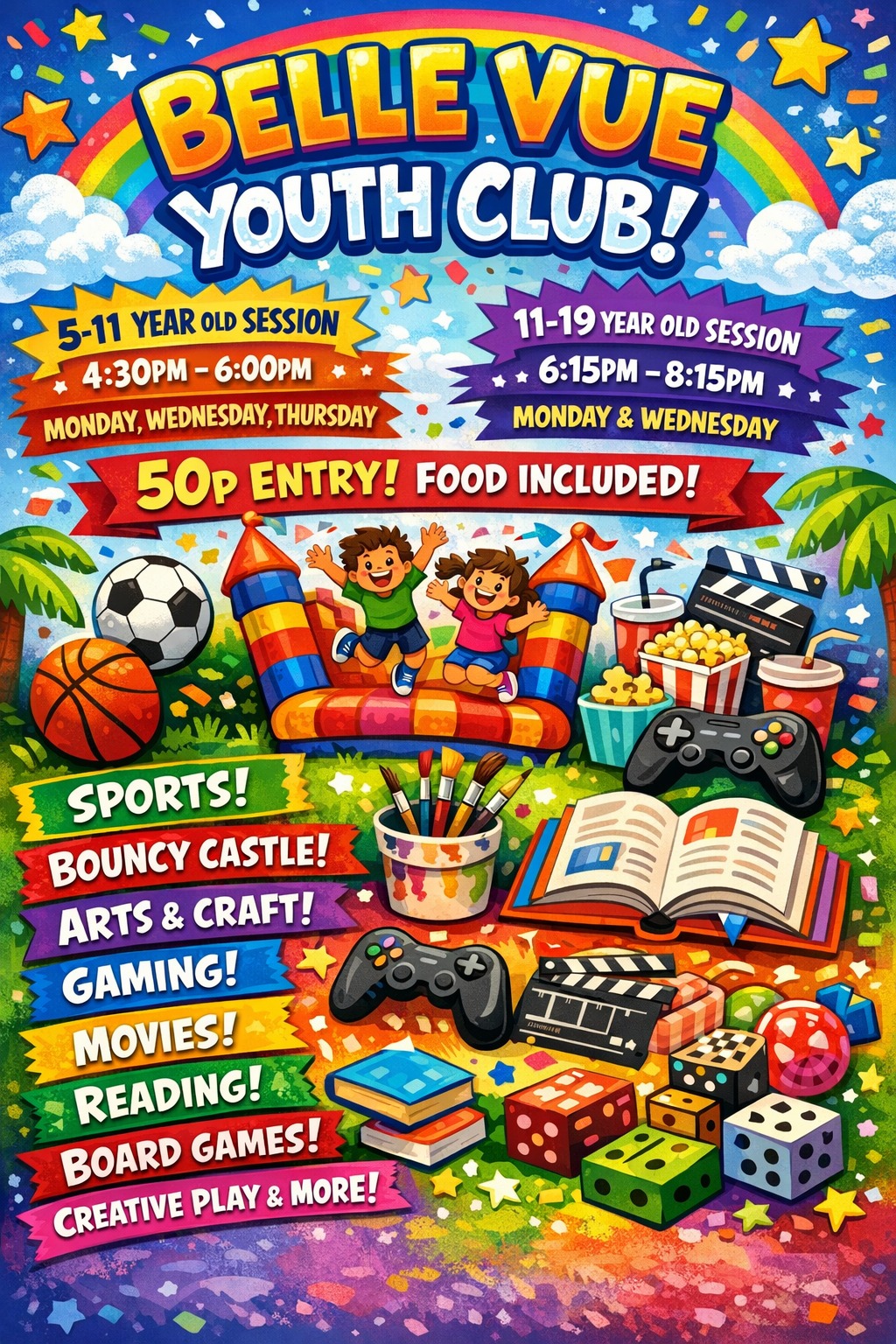 Belle Vue Youth Club Facebook ad from Mar 11, 2026