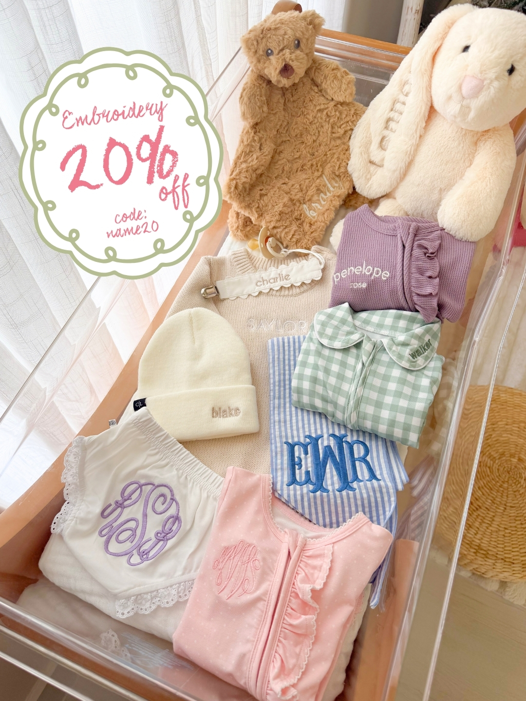 Caden Lane Facebook ad: Embroidered faves, 20% OFF now