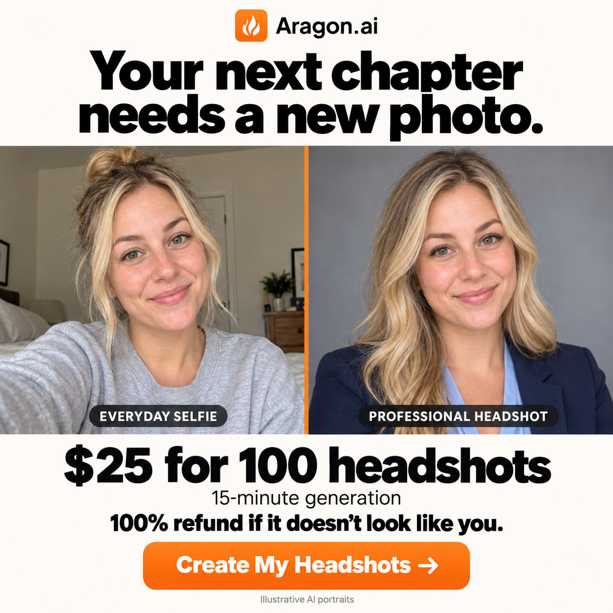 Aragon.ai Facebook ad: Realistic AI headshots in minutes