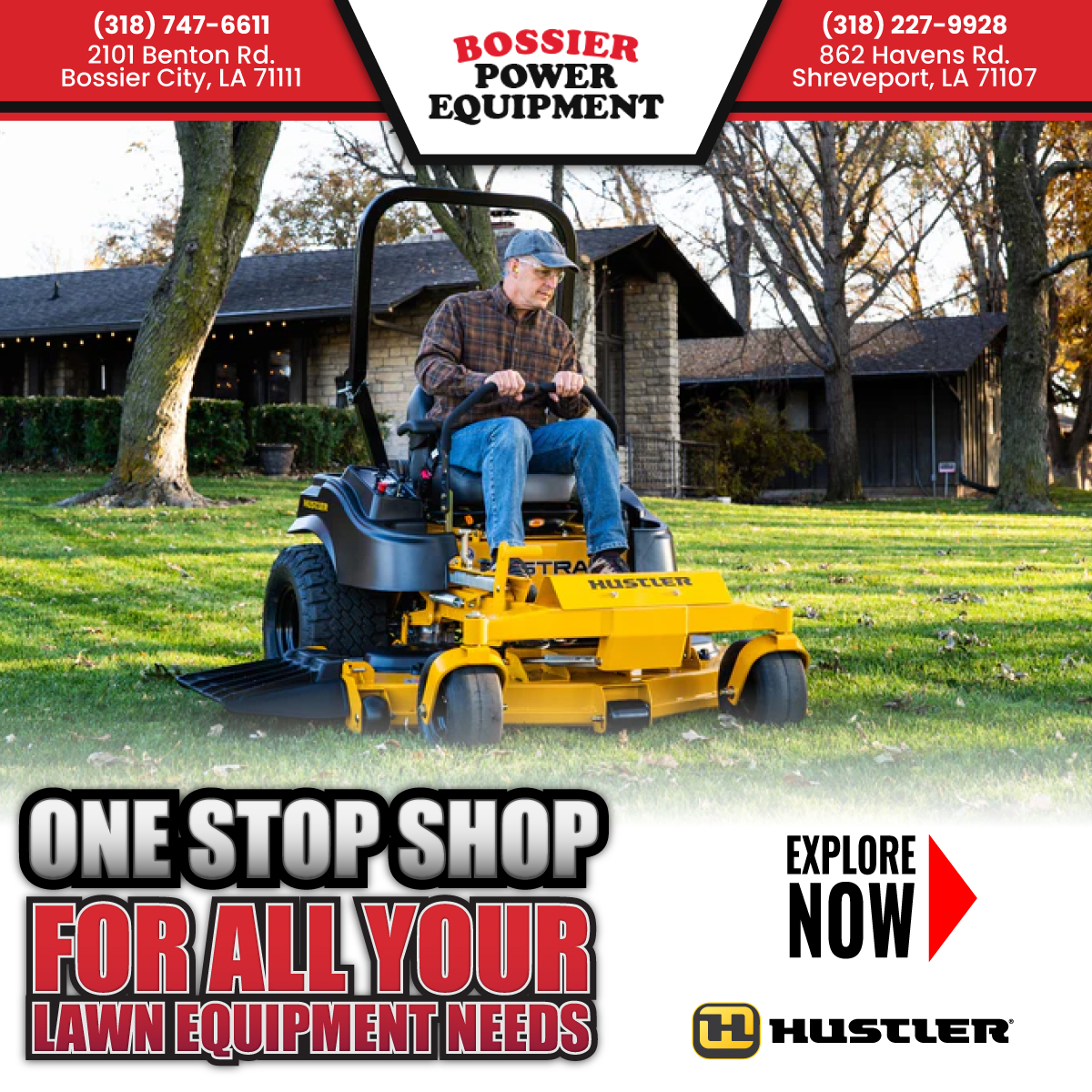 Bossier Power Equipment Facebook ad: New Hustler Turf Equipment Models For Sale Bossier Power…