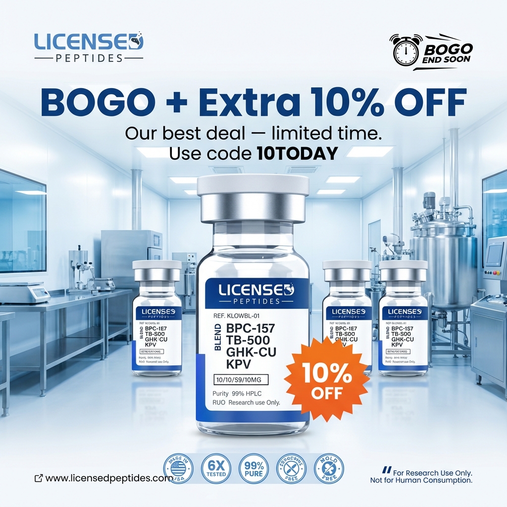LicensedPeptides.com Facebook ad: Buy One Get One Free Sale Ends Soon