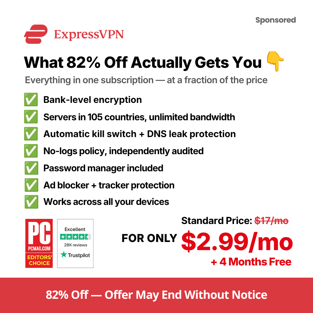 Best VPN Deals 2026 Facebook ad: ExpressVPN Special Deal: 82% off