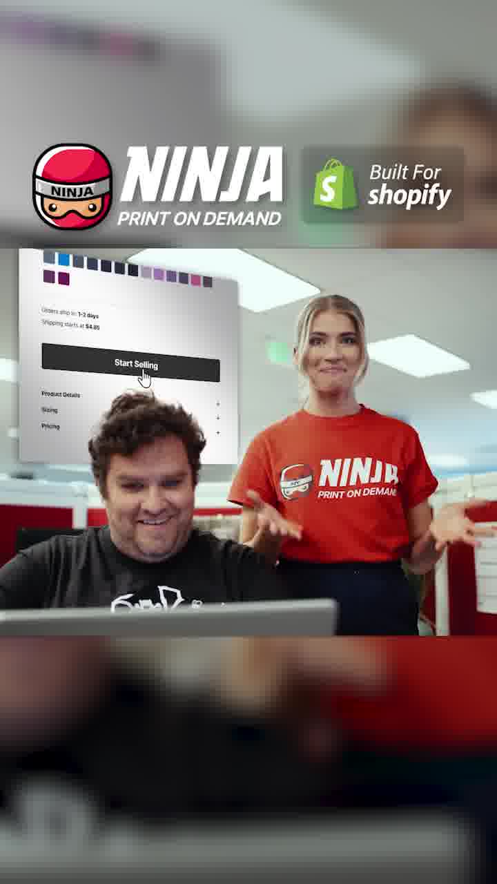 Ninja Transfers Facebook ad: Print on Demand for Shopify Stores