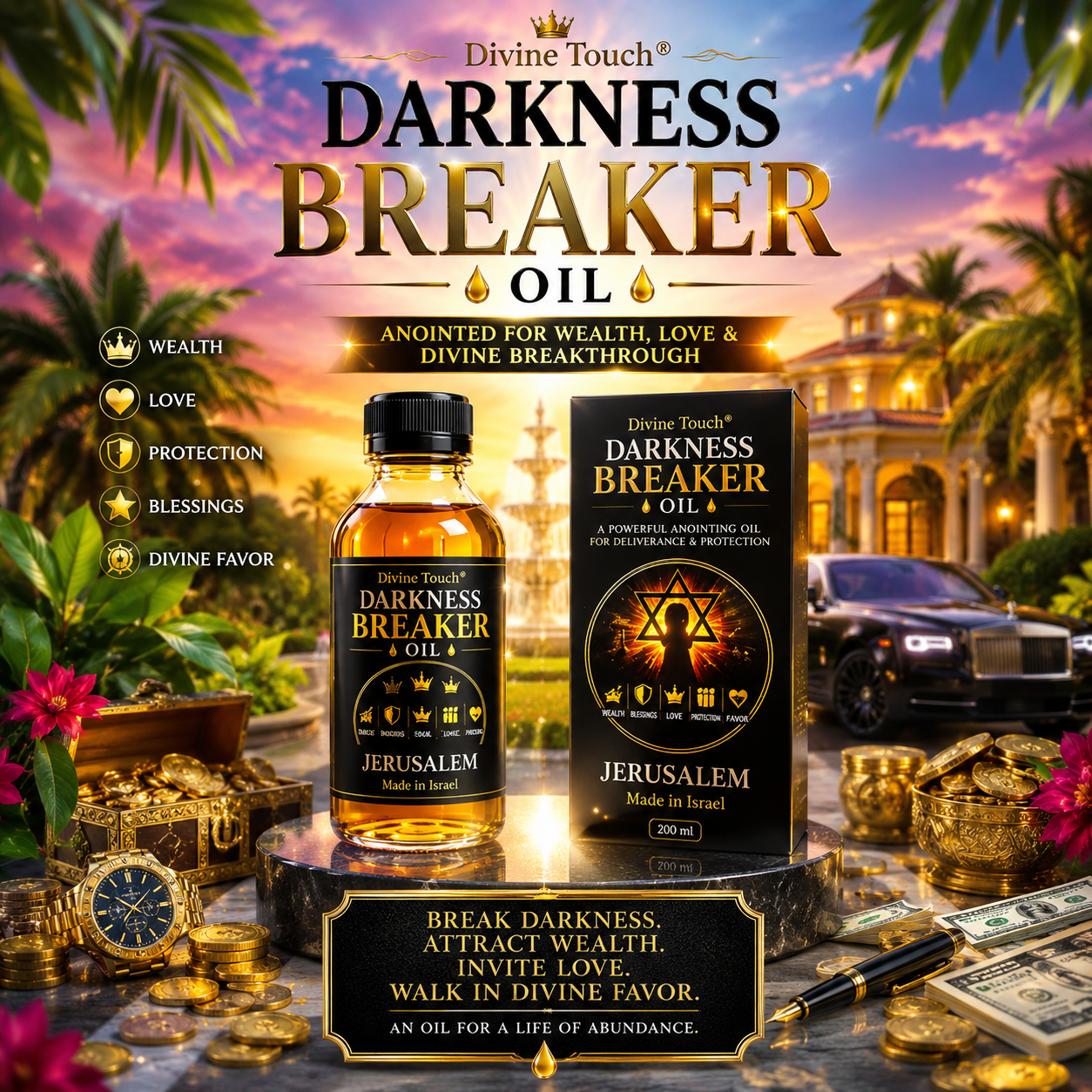 Holyoil Facebook ad: Break Every Darkness Standing Against Your Life