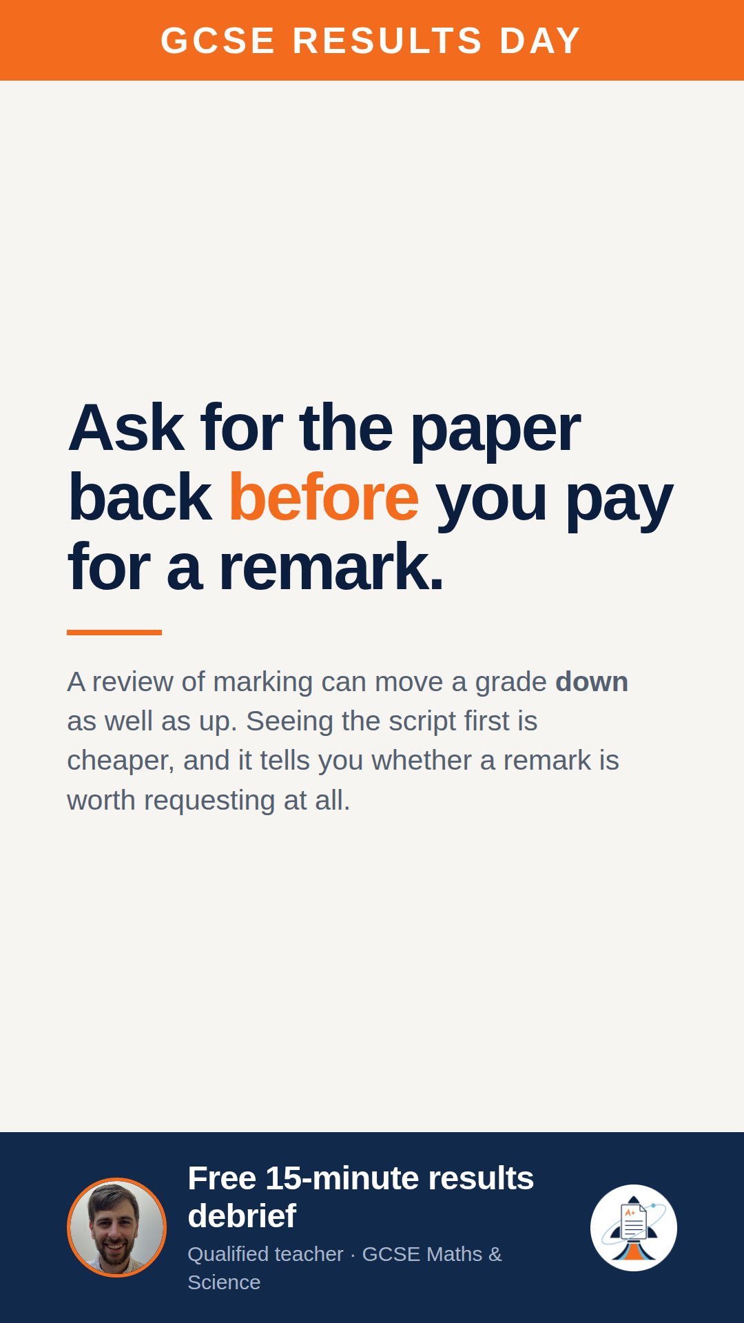 Propulsion Tutoring - GCSE & A-Level Maths & Science Tuition Facebook ad: Free 15-Minute GCSE Results Day Debrief