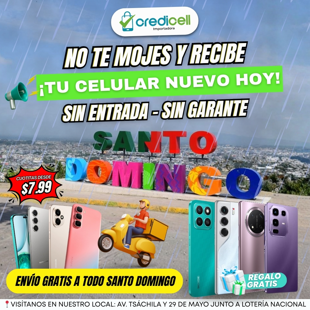 Credicell Sto. Domingo Celulares a Crédito Facebook ad: ¡NO TE MOJES Y RECIBE HOY MISMO!