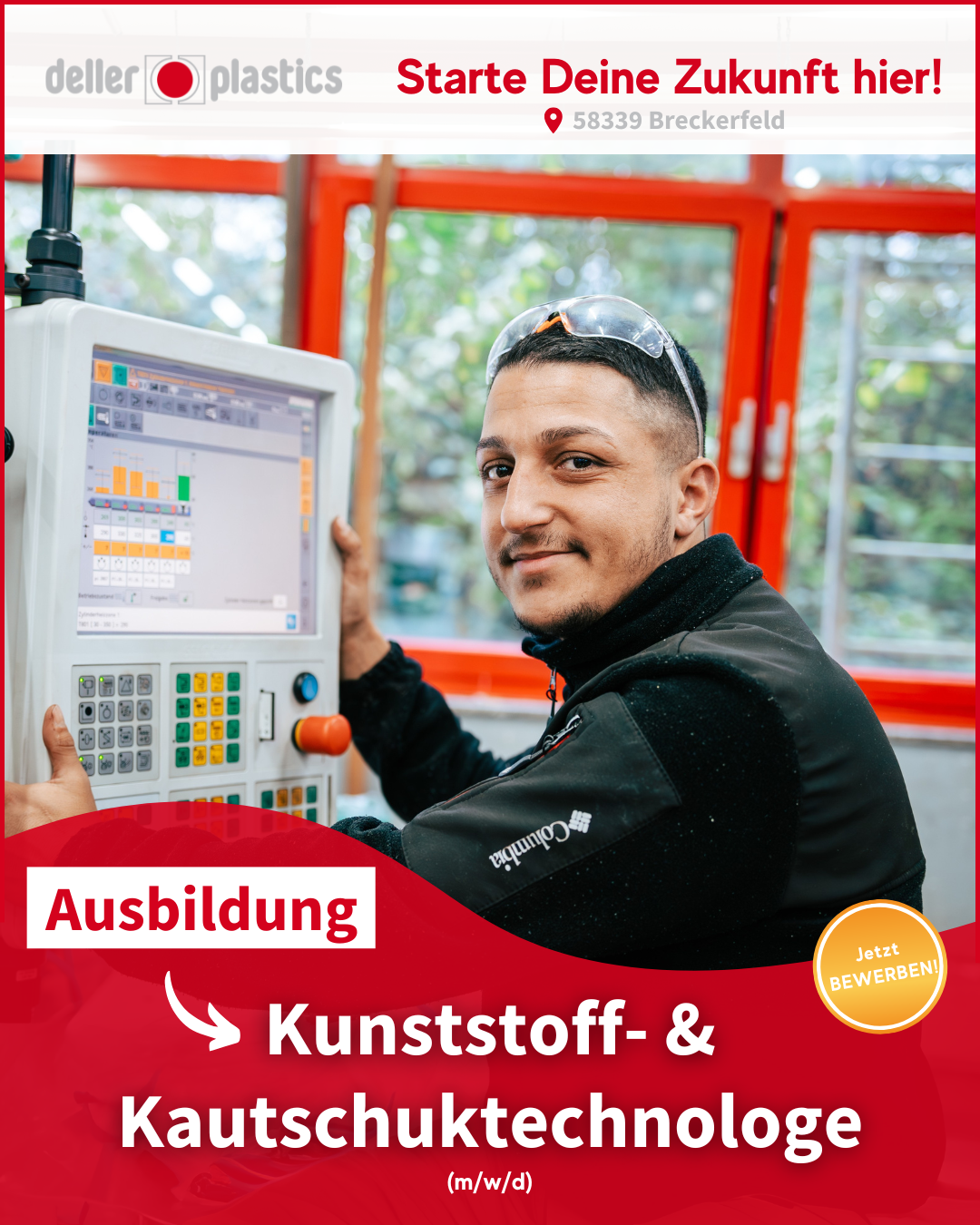 Deller plastics Facebook ad: Ausbildung Kunststoff- und Kautschuktechnologe (m/w/d)