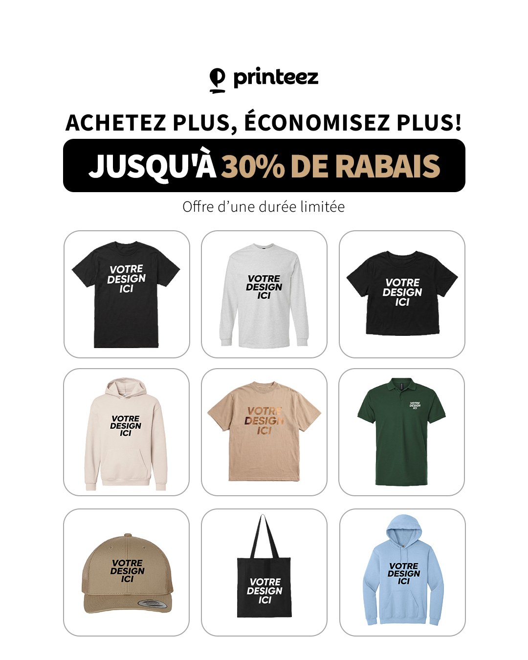Printeez Facebook ad: Jusqu’à 30 % de rabais