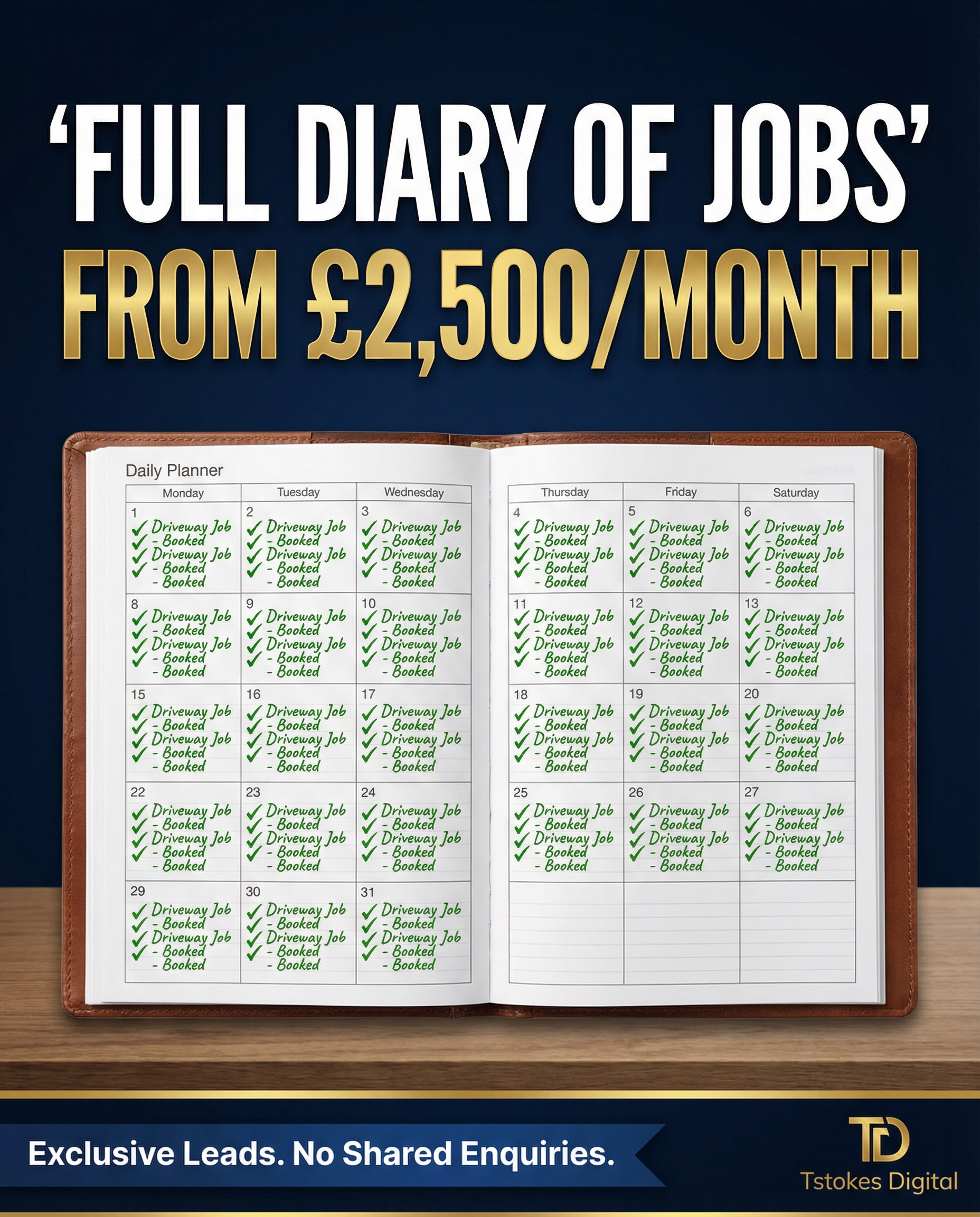 Tstokes Digital Facebook ad: Full Diary of Jobs From £2,500/Month