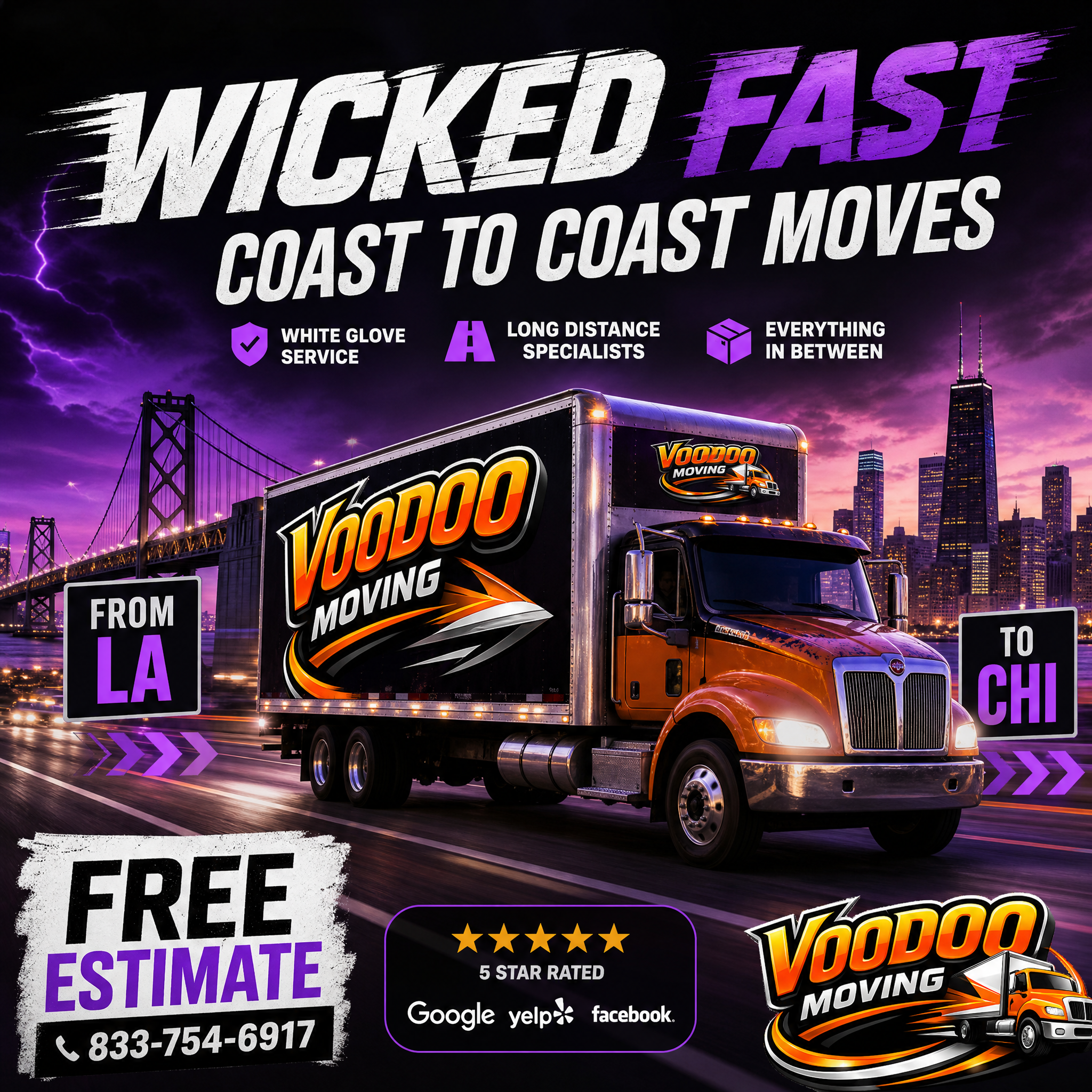 Voodoo Moving: Long Distance Mover Facebook ad: Save THOUSANDS on Your Long Distance Move!