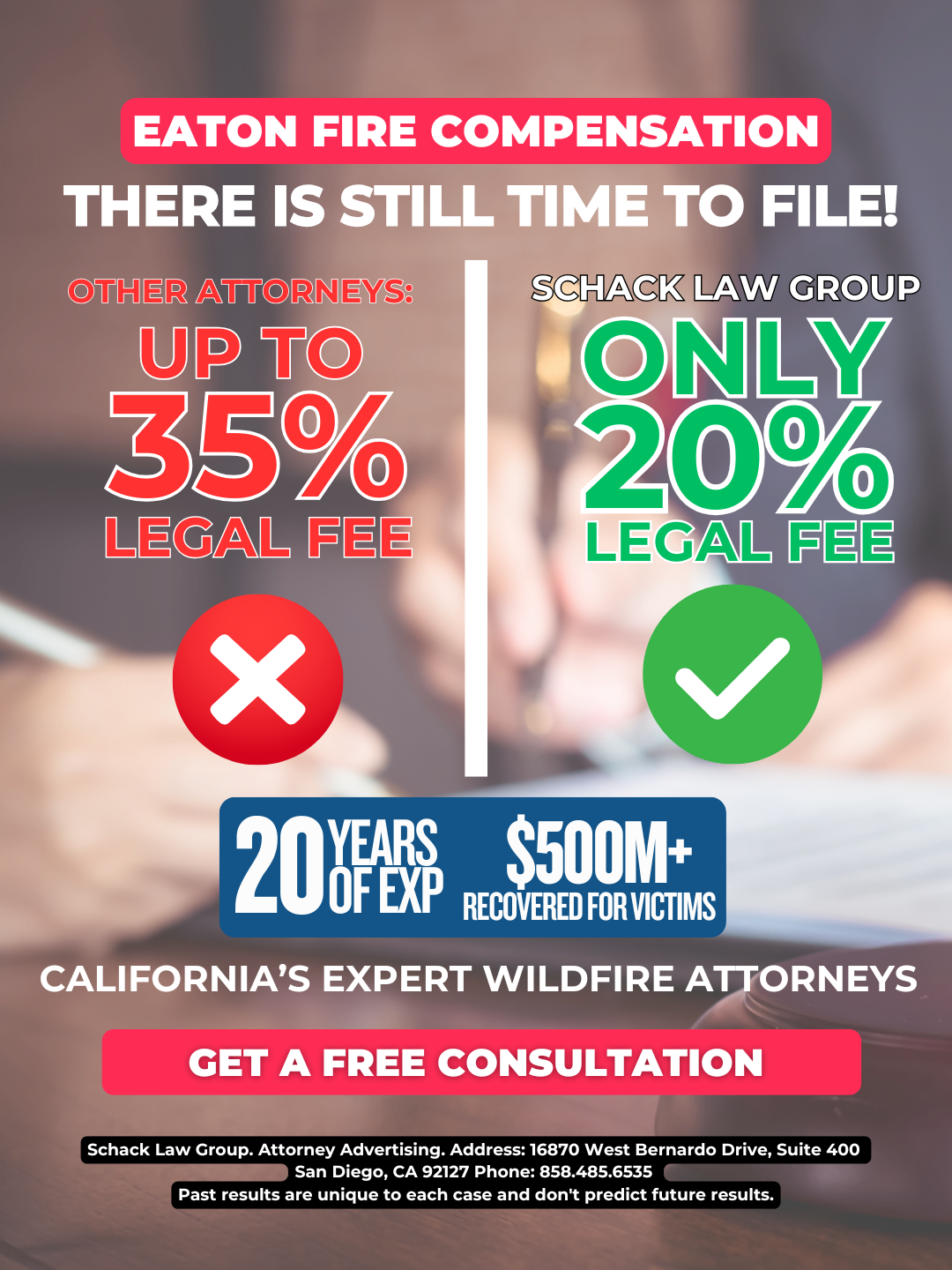 Schack Law Group Facebook ad from Jan 8, 2026