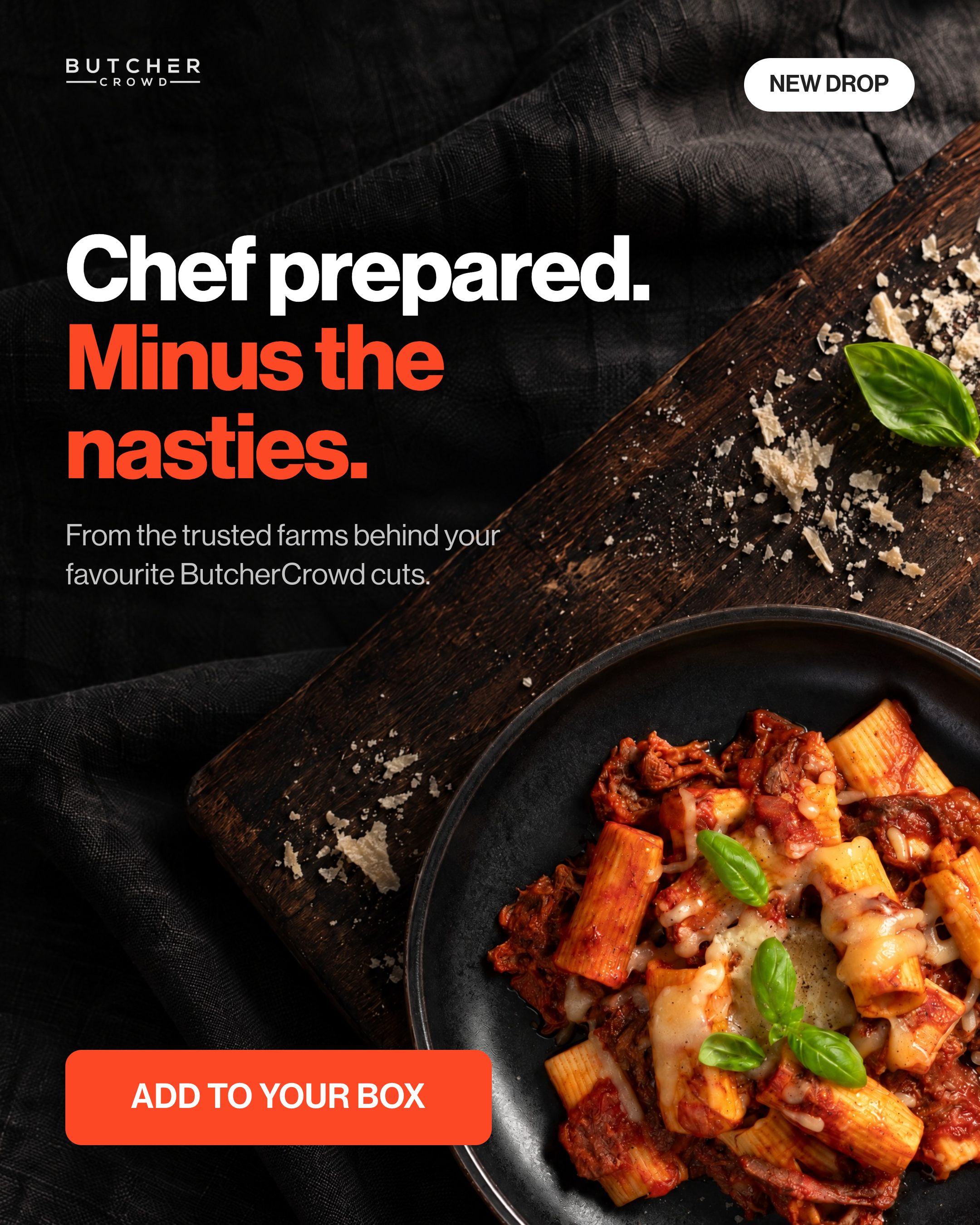 ButcherCrowd Facebook ad: Chef Prepared. Minus the nasties.