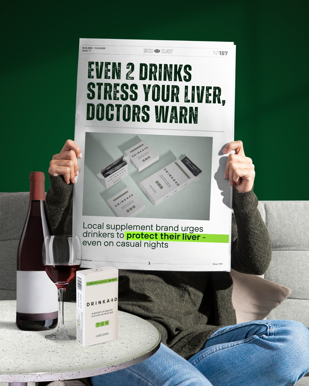 DrinkAid Facebook ad: Two glasses. Still affects your liver.