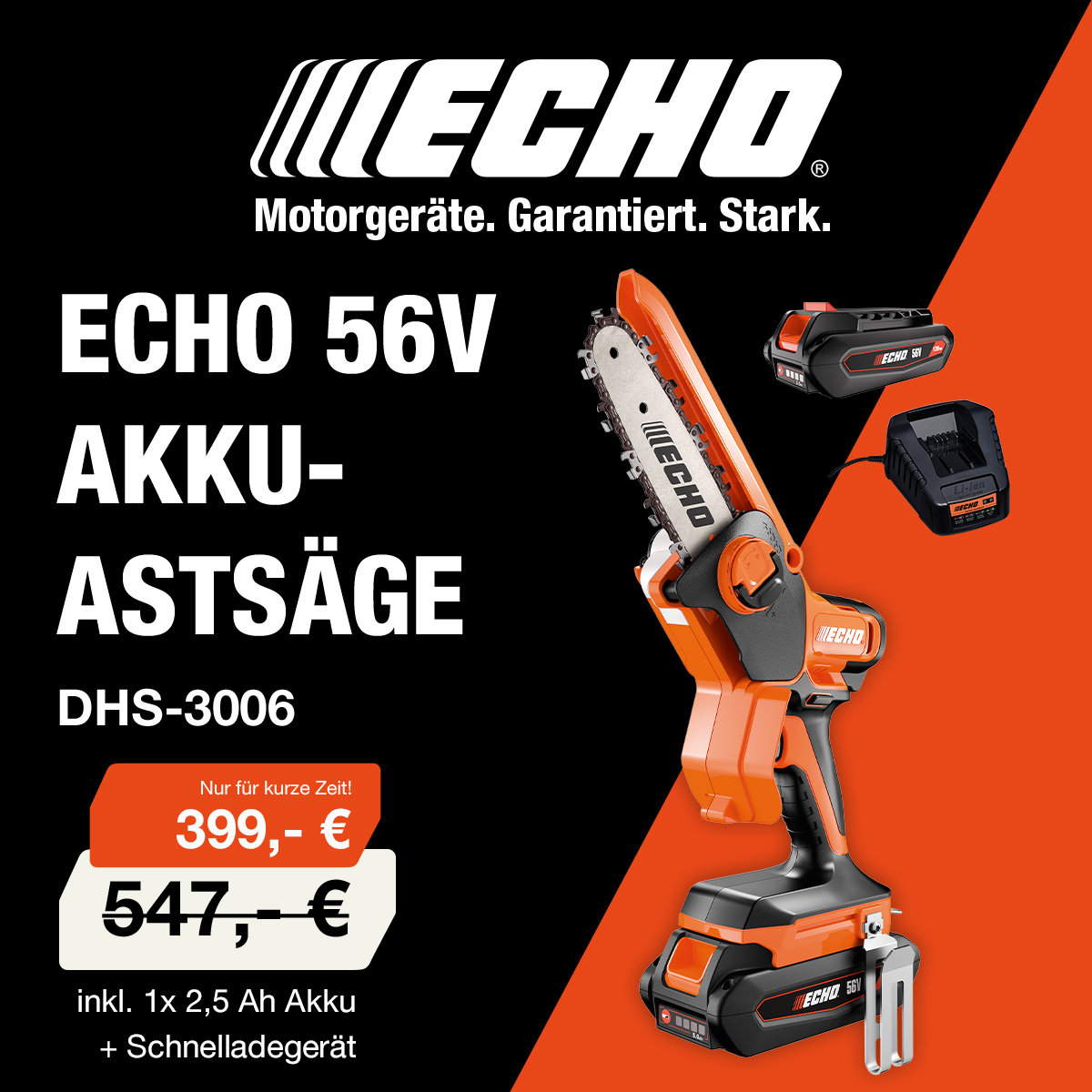 ECHO Motorgeräte Facebook ad: 56V Akku-Astsäge DHS-3006 Ideal für Baumschnitt &…