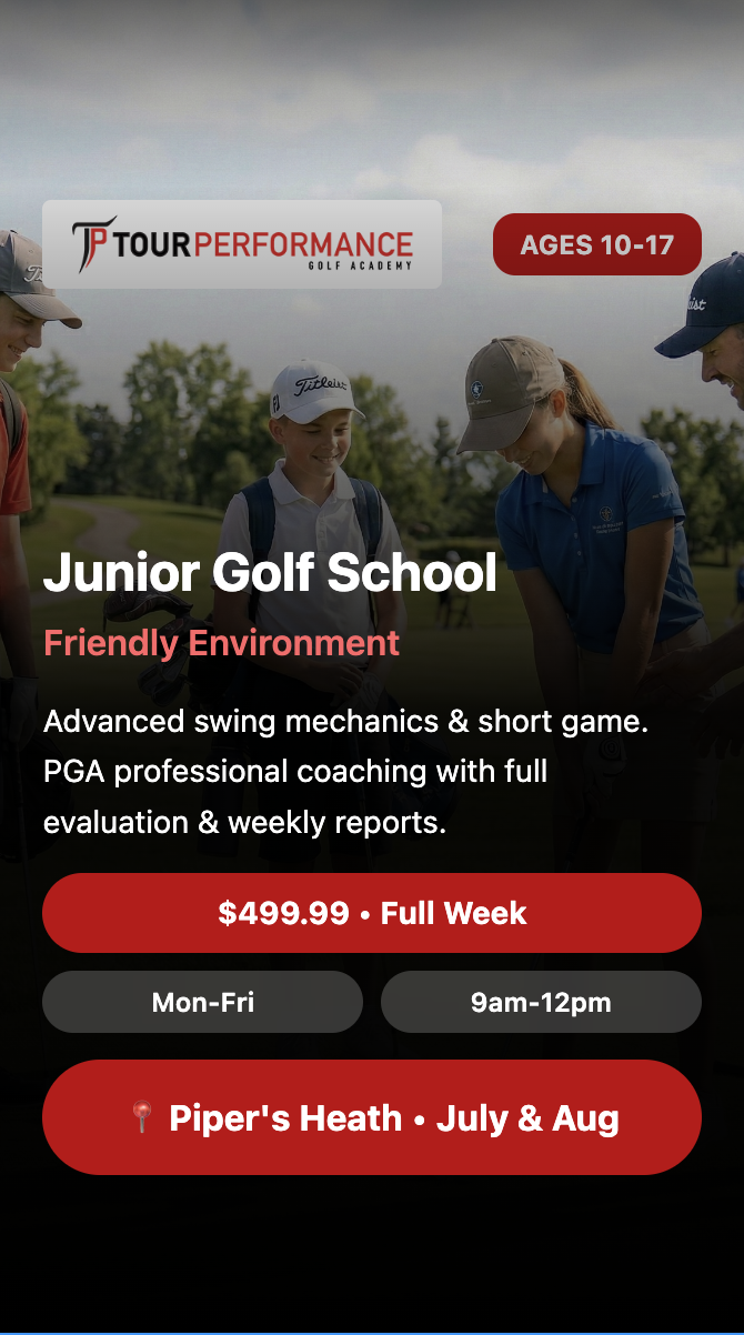 TOUR Performance Golf Academy Facebook ad from Mar 2, 2026