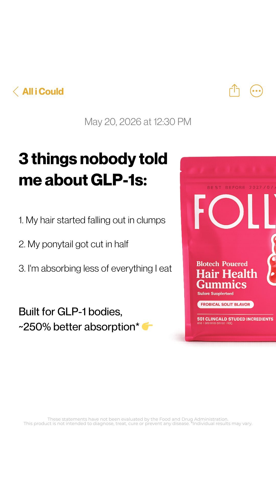 Folly Nutrition Facebook ad
