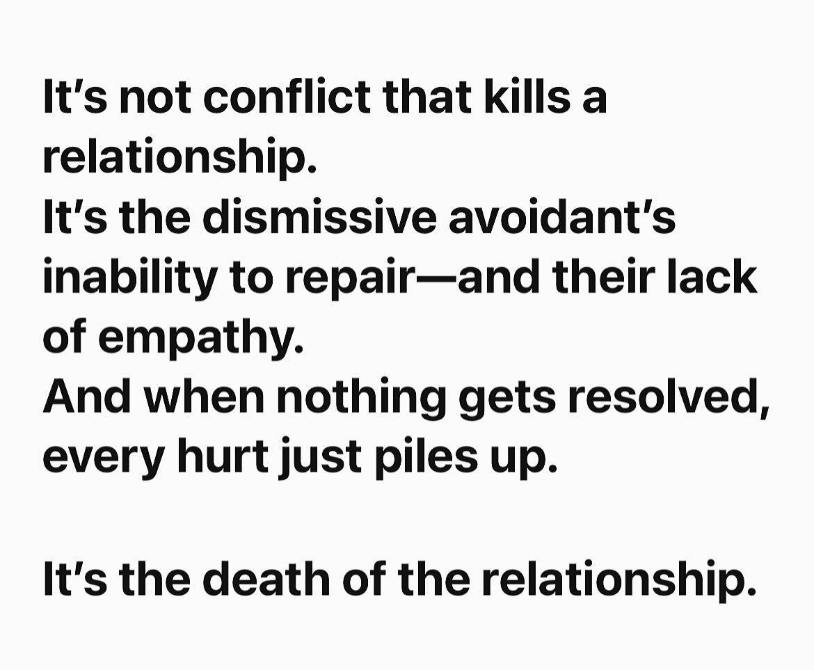 Healing With Lauren Marie Facebook ad: Dismissive avoidants are terrible at conflict repair.