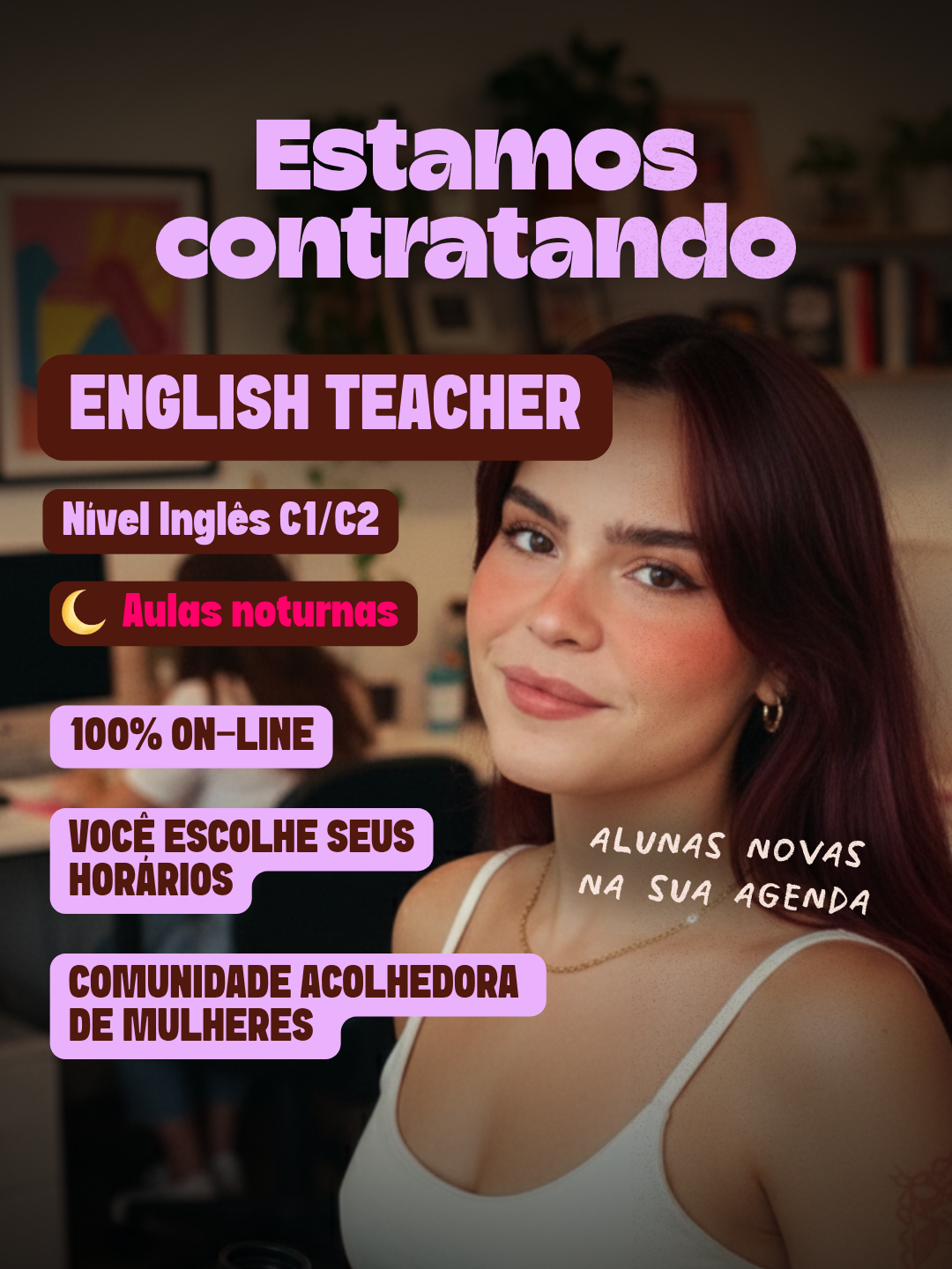 Solar English Facebook ad: Girl, Pare de adiar o seu Home Office!