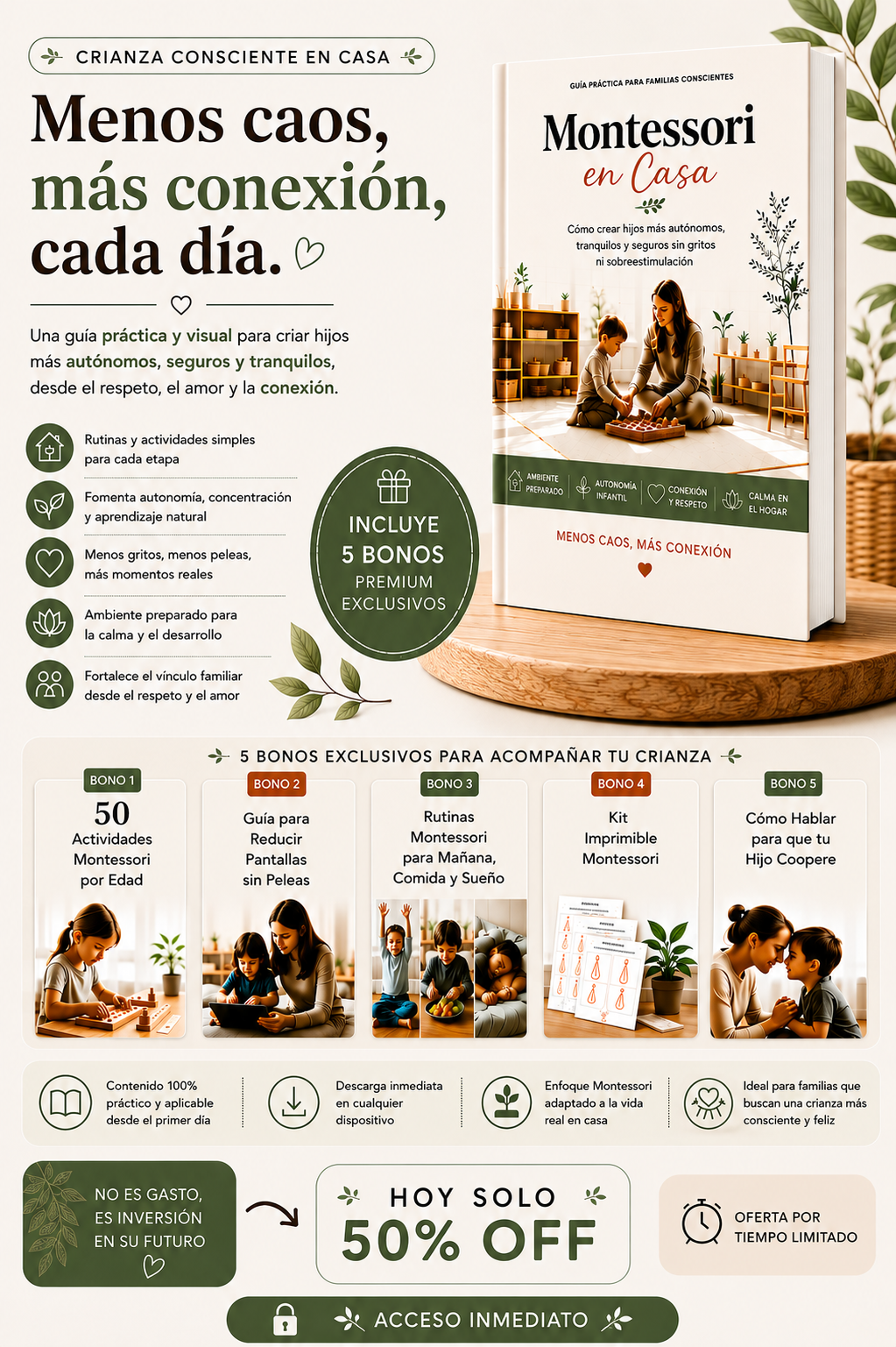 Montessori en Casa Facebook ad: Más autonomía. Más tranquilidad.