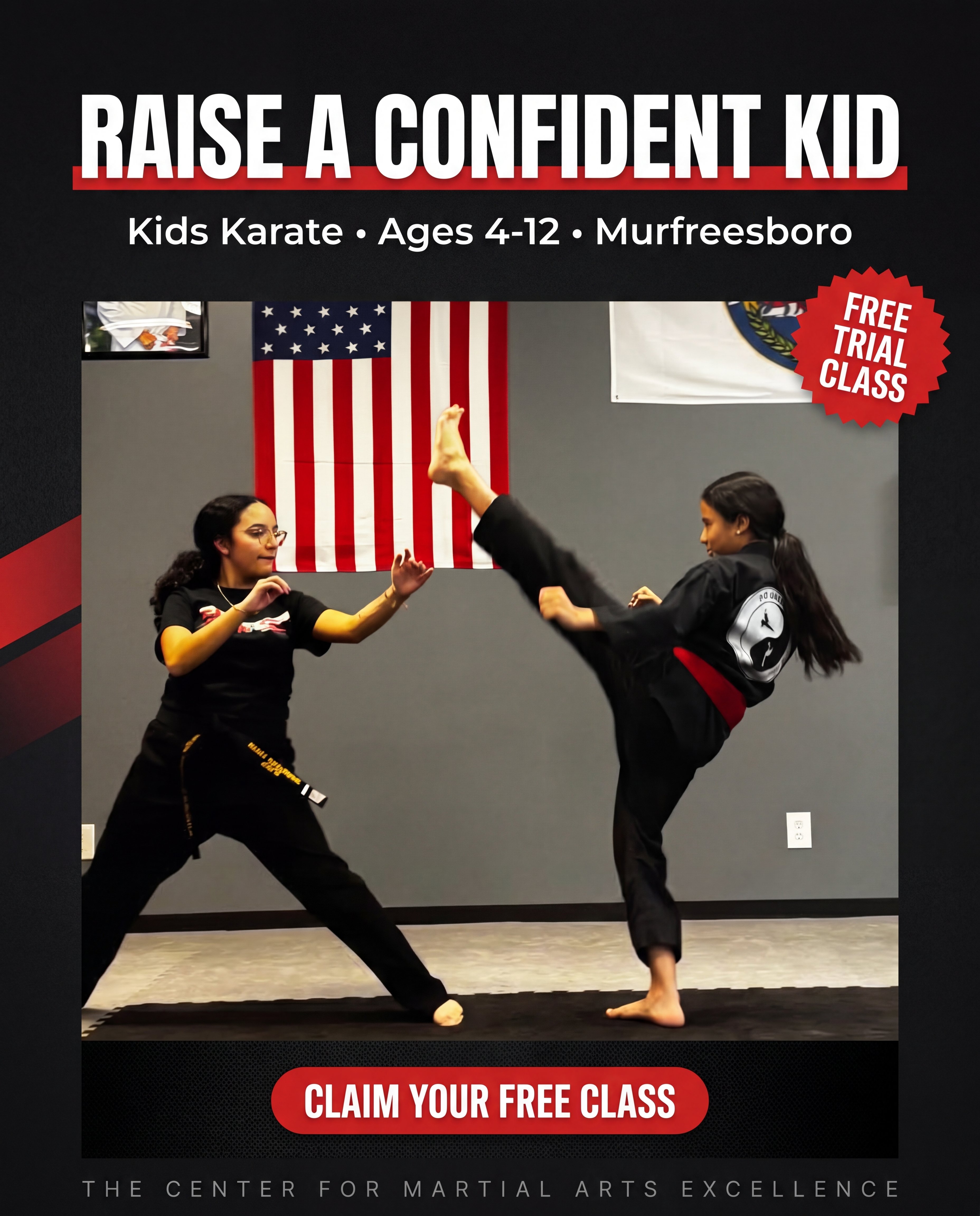 The Center for MA Facebook ad: Free Trial Class, Kids Karate in Murfreesboro