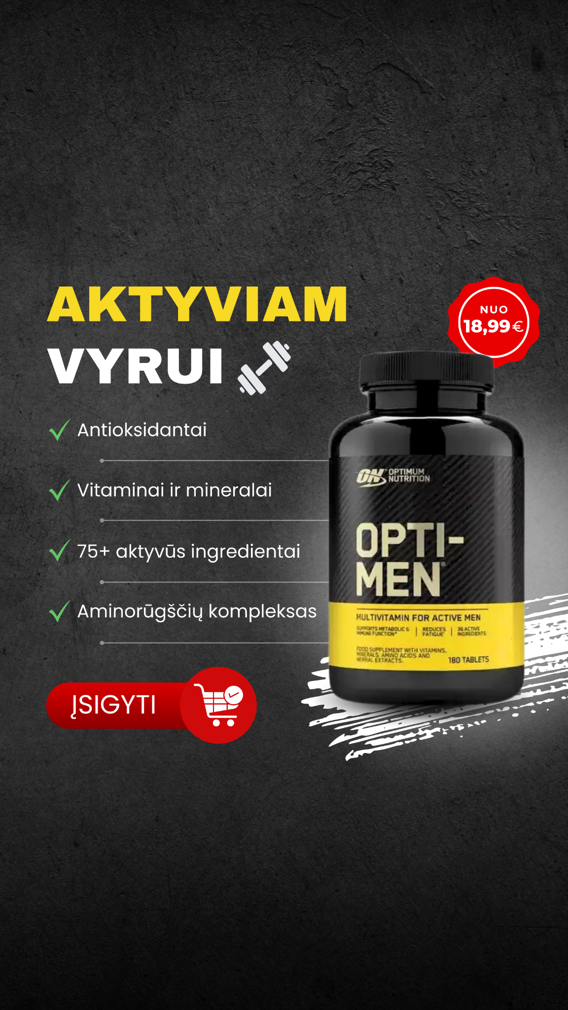 Proteinas.lt maisto papildai Facebook ad: Opti-Men nuo 18,99 €