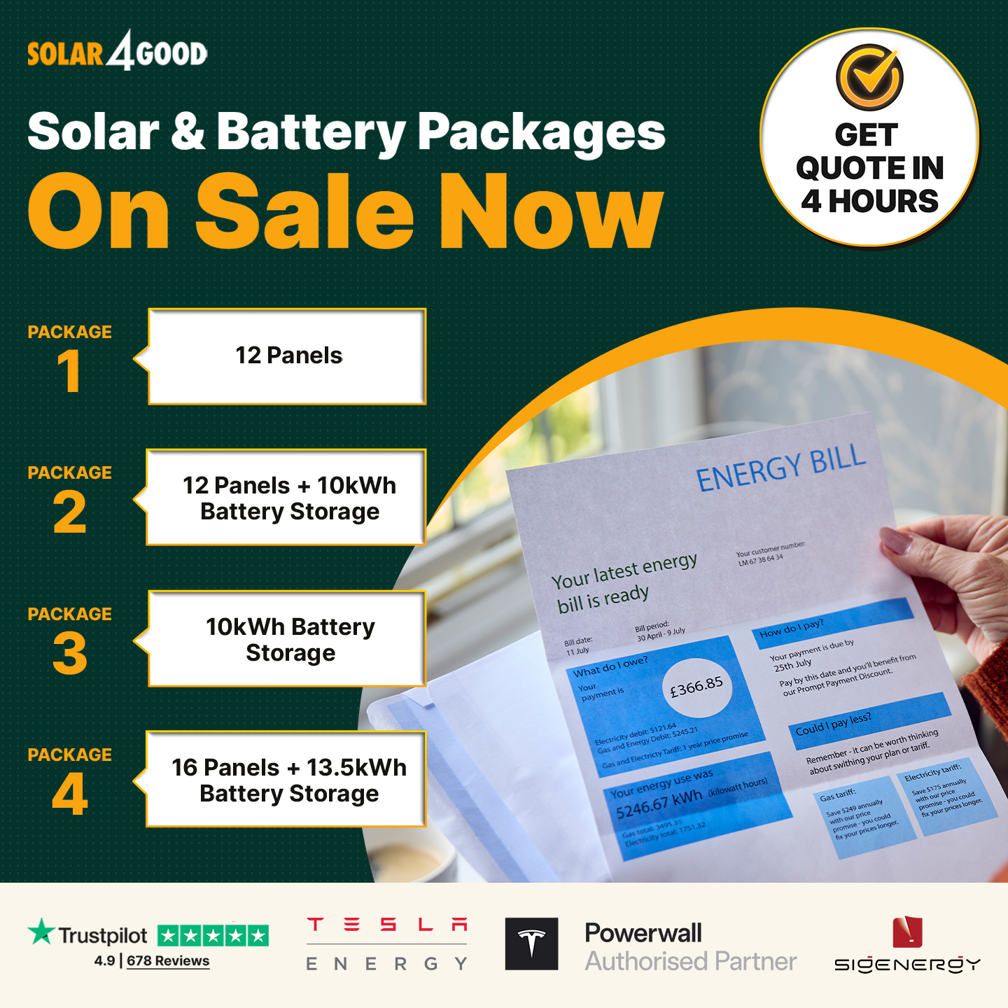 Solar4good UK LTD Facebook ad: Solar & Battery Packages On Sale Now!