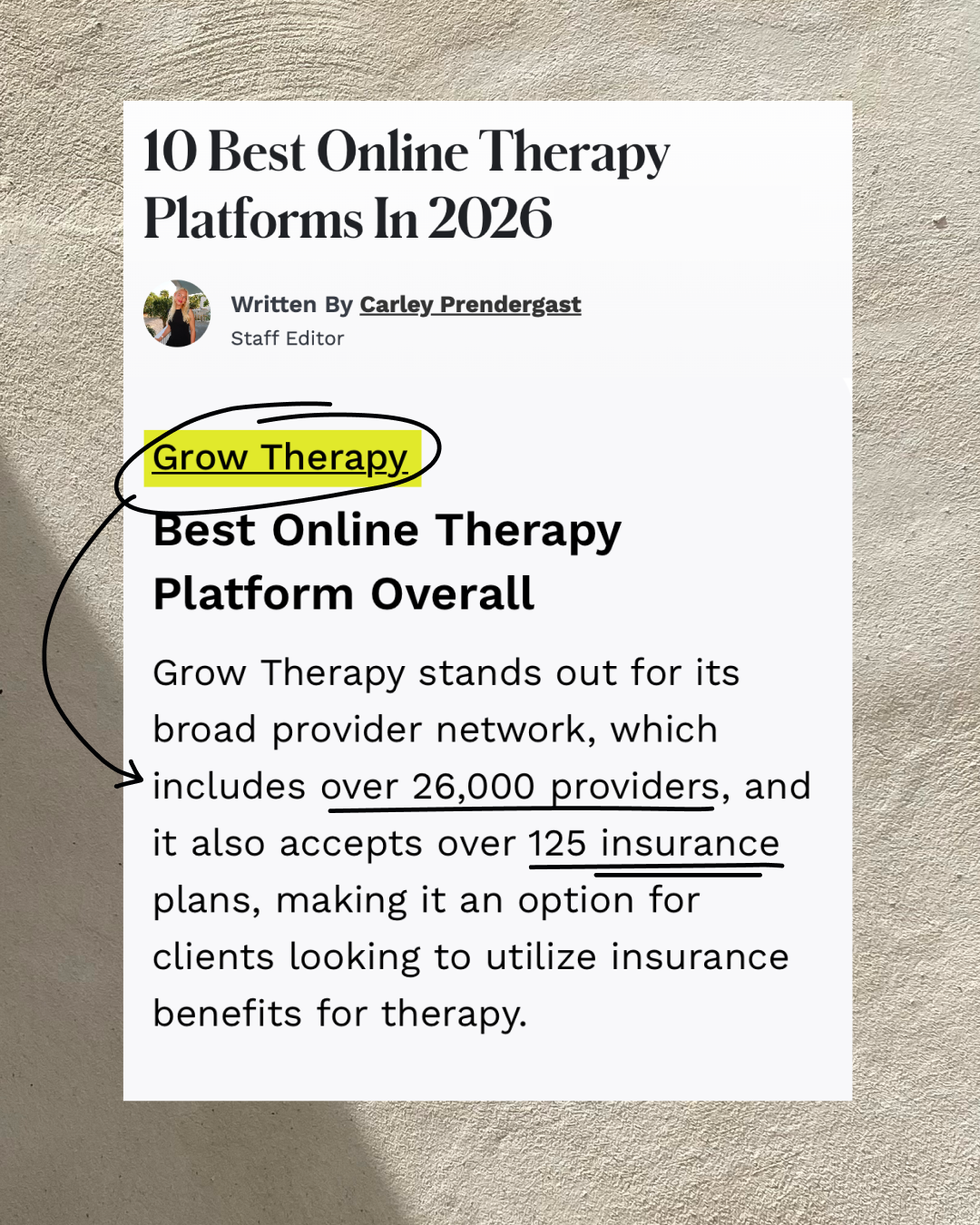 Grow Therapy Facebook ad: The therapy platform experts recommend
