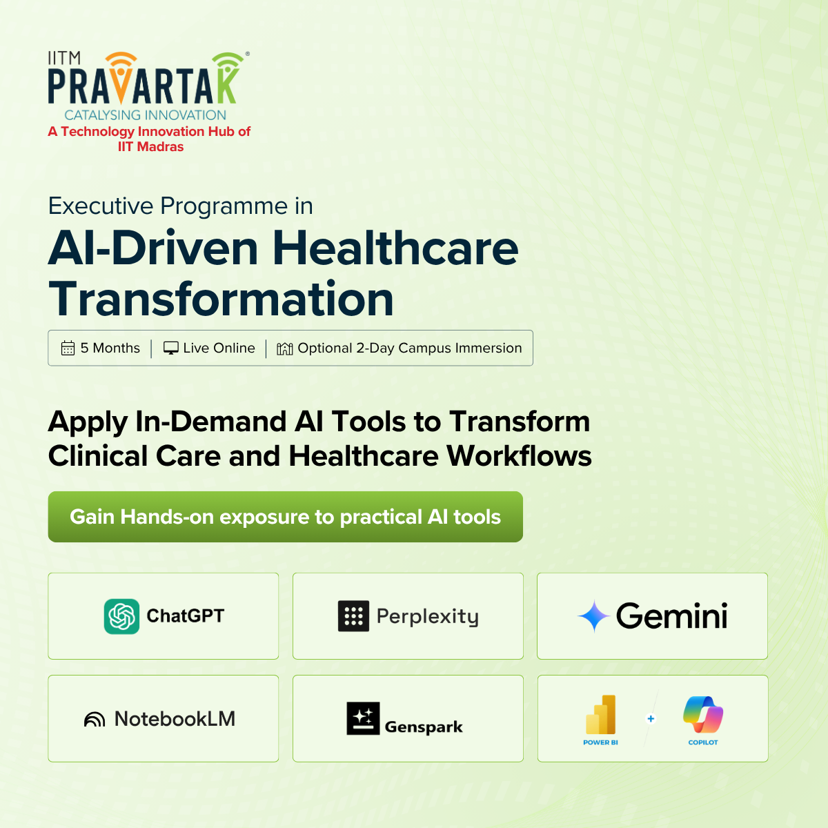 IITM Pravartak Executive Programme in AI-Driven Healthcare Transformation Facebook ad: Apply AI Across the Healthcare Value Chain