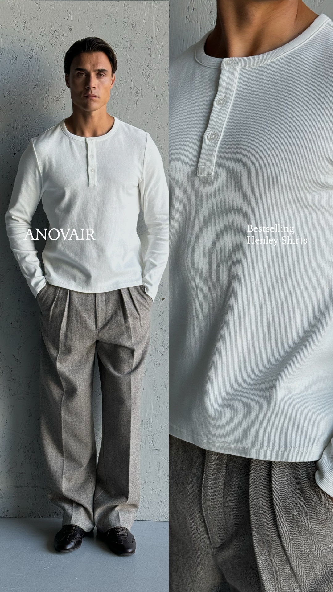 Anovair Facebook ad: Bestselling Henley Shirts, Buy 3 & Save 25%