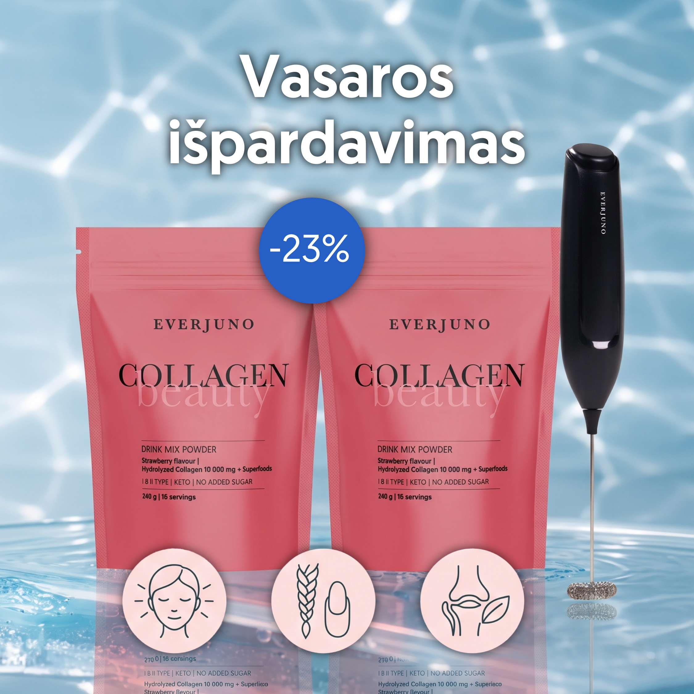 Everjuno.lt Facebook ad: Everjuno kolagenas su skaiduliniu mišiniu + DOVANA