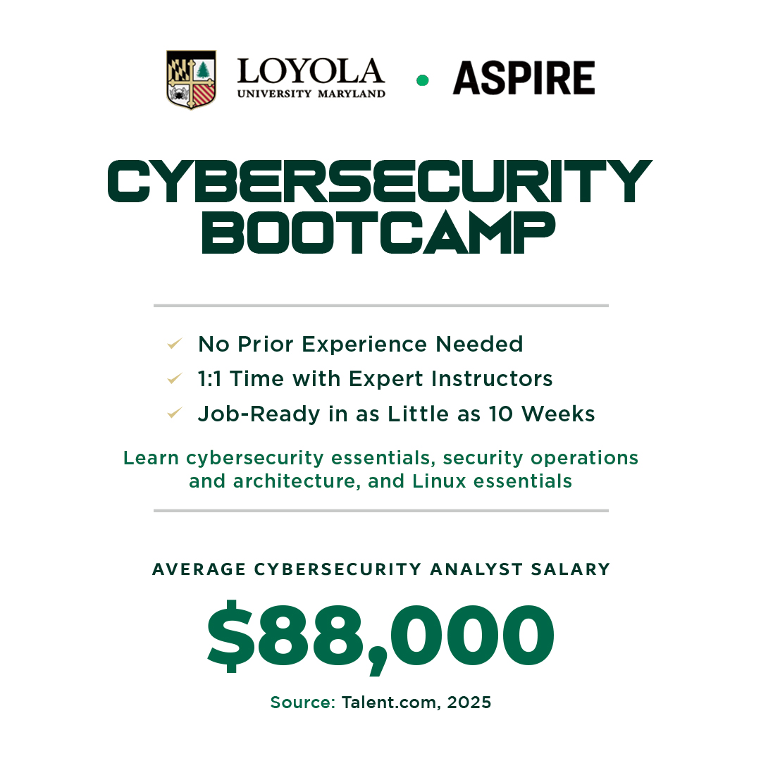 Loyola University Maryland Tech Bootcamps Facebook ad: Fast-Track Your Cybersecurity Career
