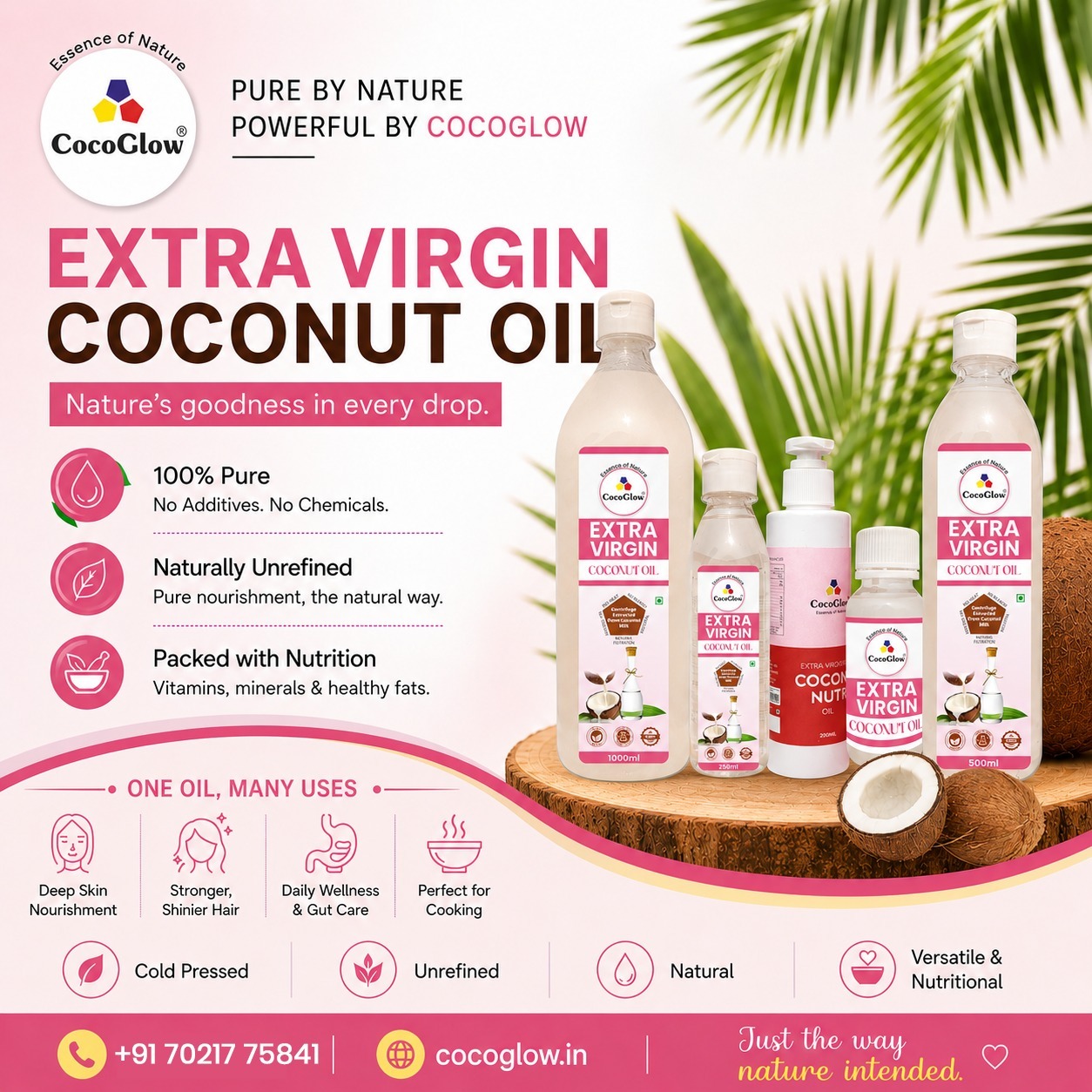 CocoGlow Oils Facebook ad: Experience the goodness of nature with CocoGlow’s premium…