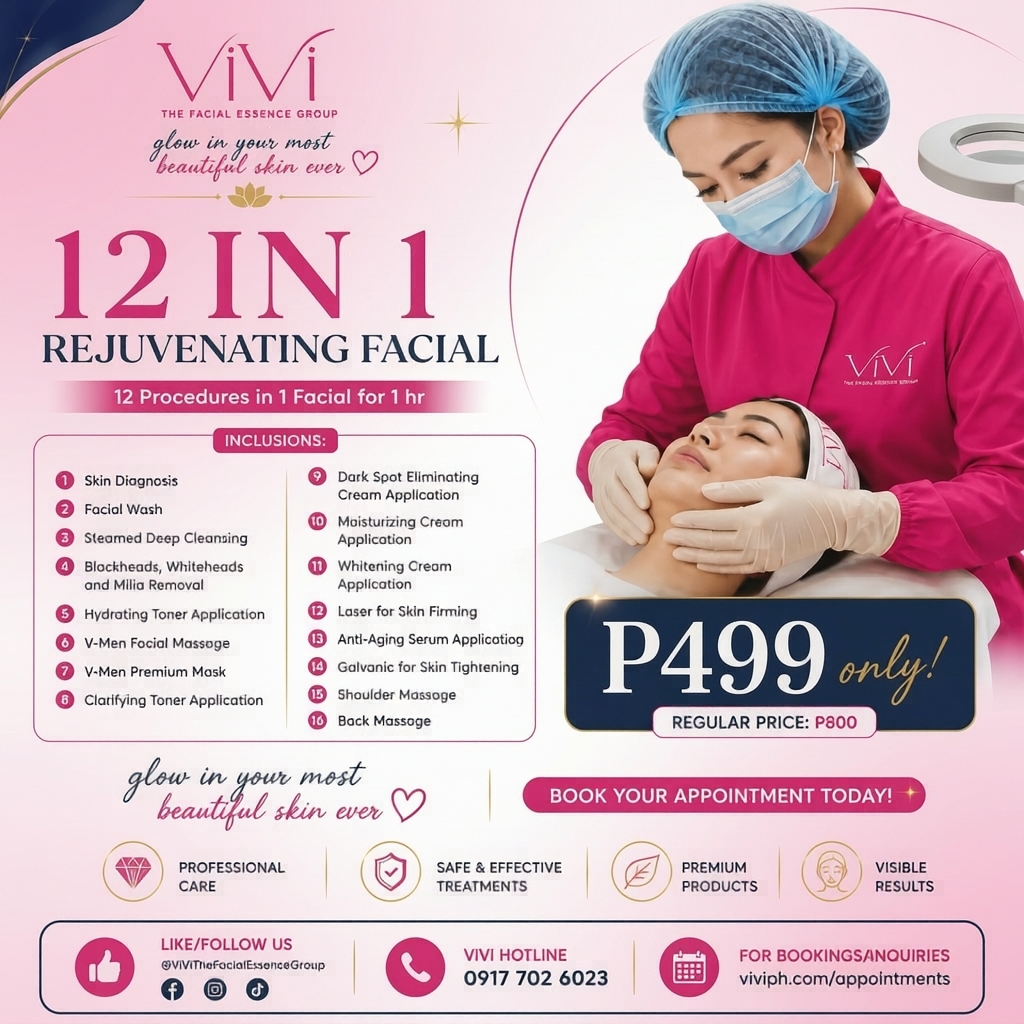 ViVi The Facial Essence Group Facebook ad: Glow for Just ₱499!