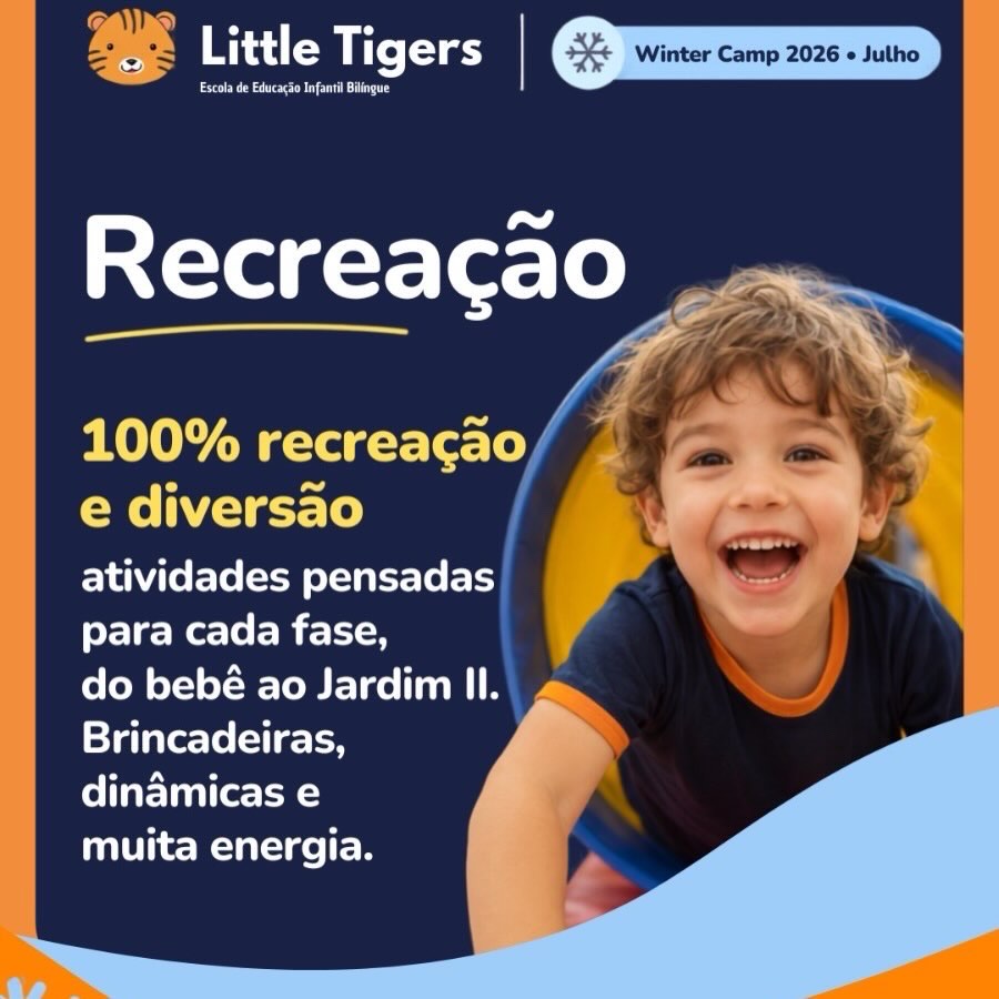 Little Tigers Facebook ad: Winter Camp 2026: férias de julho que sua família vai amar