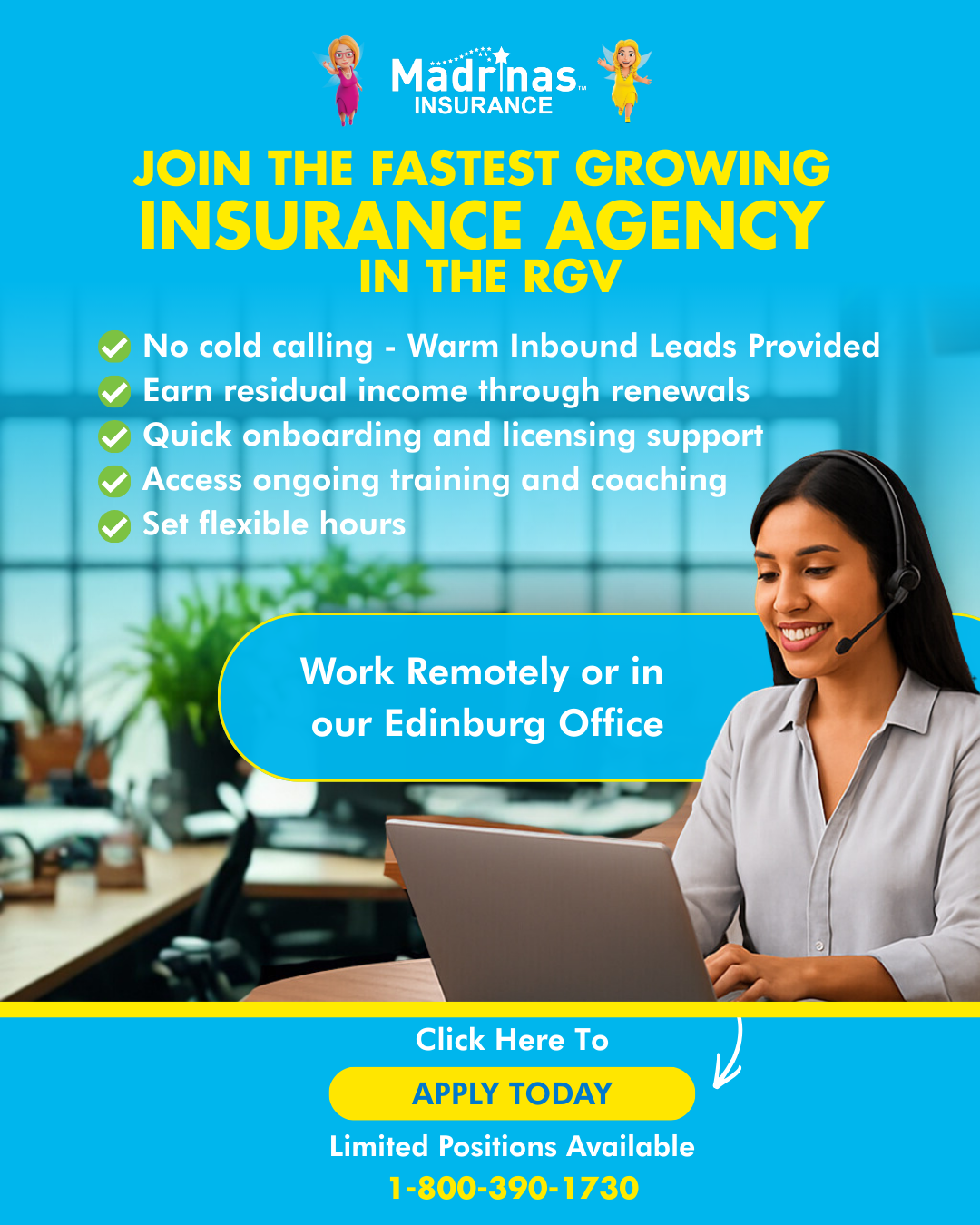 Madrinas Insurance - Rio Grande Valley Facebook ad: We’re hiring insurance agents in the Rio Grande Valley.