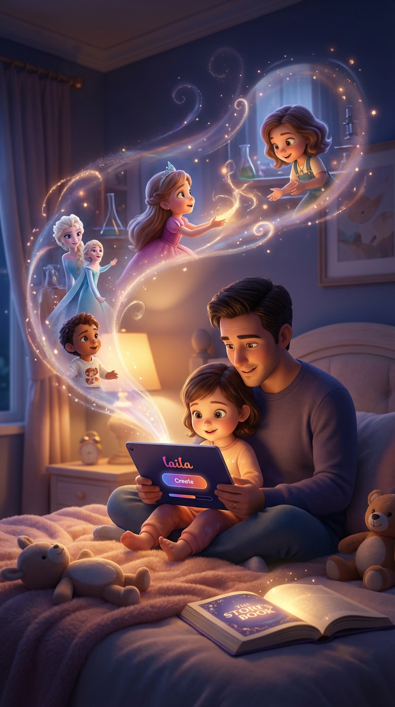 Laila - AI Powered Storytelling Facebook ad: Make Kids' Stories in Minutes