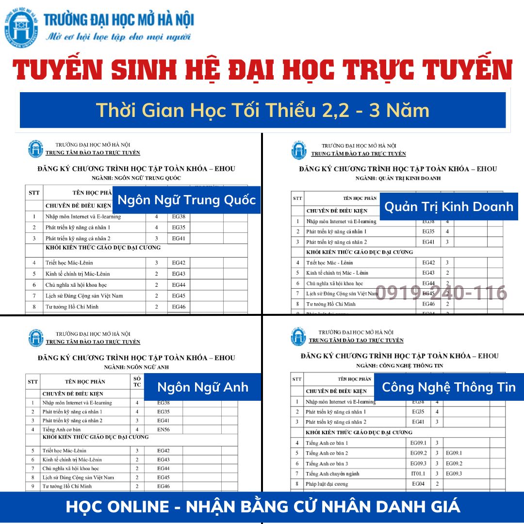 Chương trình Đào tạo cử nhân Trực tuyến - Trường Đại học Mở Hà Nội Facebook ad: NHẬN LỘ TRÌNH HỌC VÀ TƯ VẤN MIỄN PHÍ