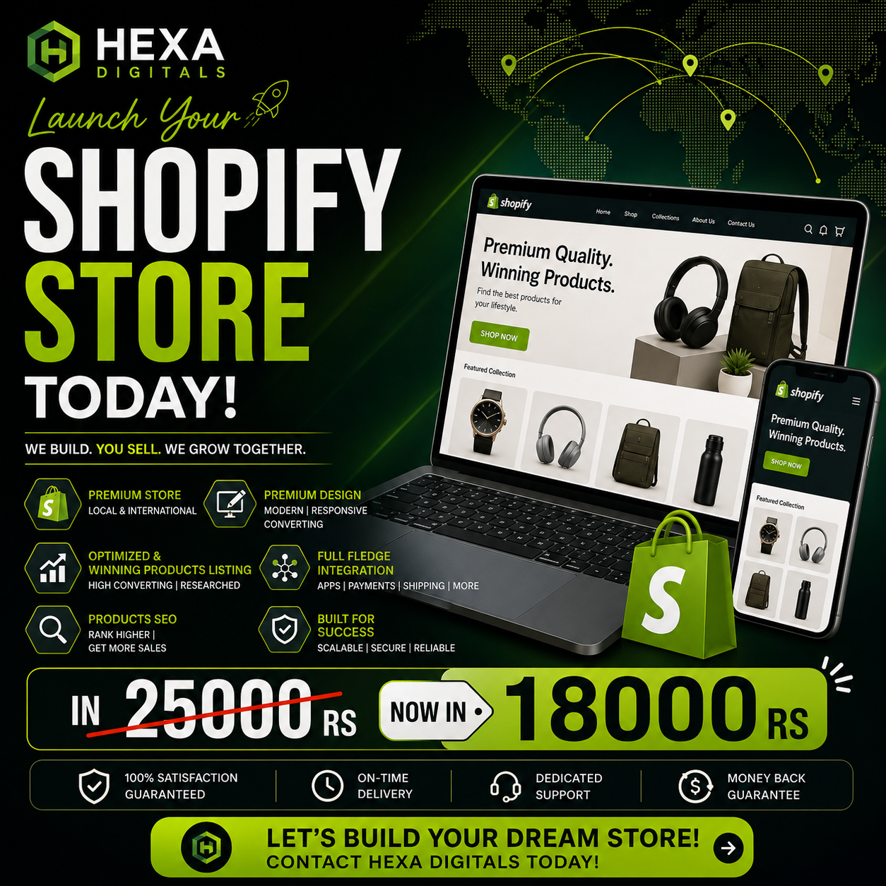 Hexa Digital Facebook ad: LAUNCH YOUR STORE TODAY