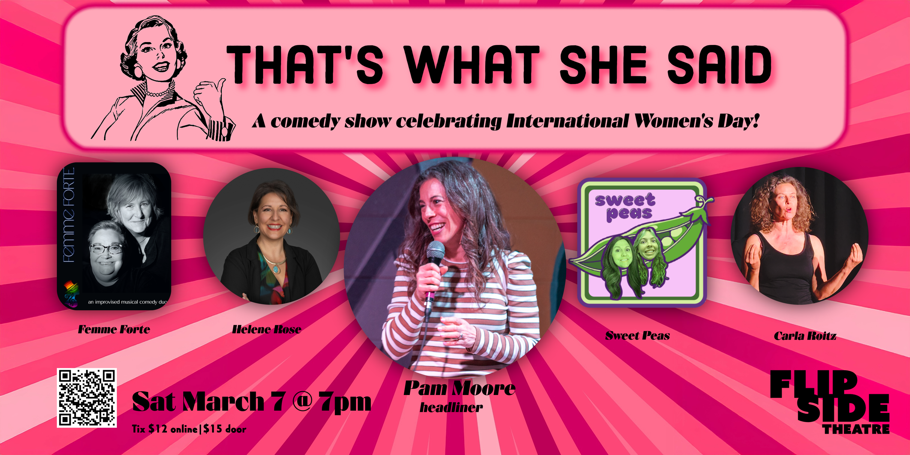 Flipside Theatre Facebook ad: 3/7 That's What She Said - International Women's Day…