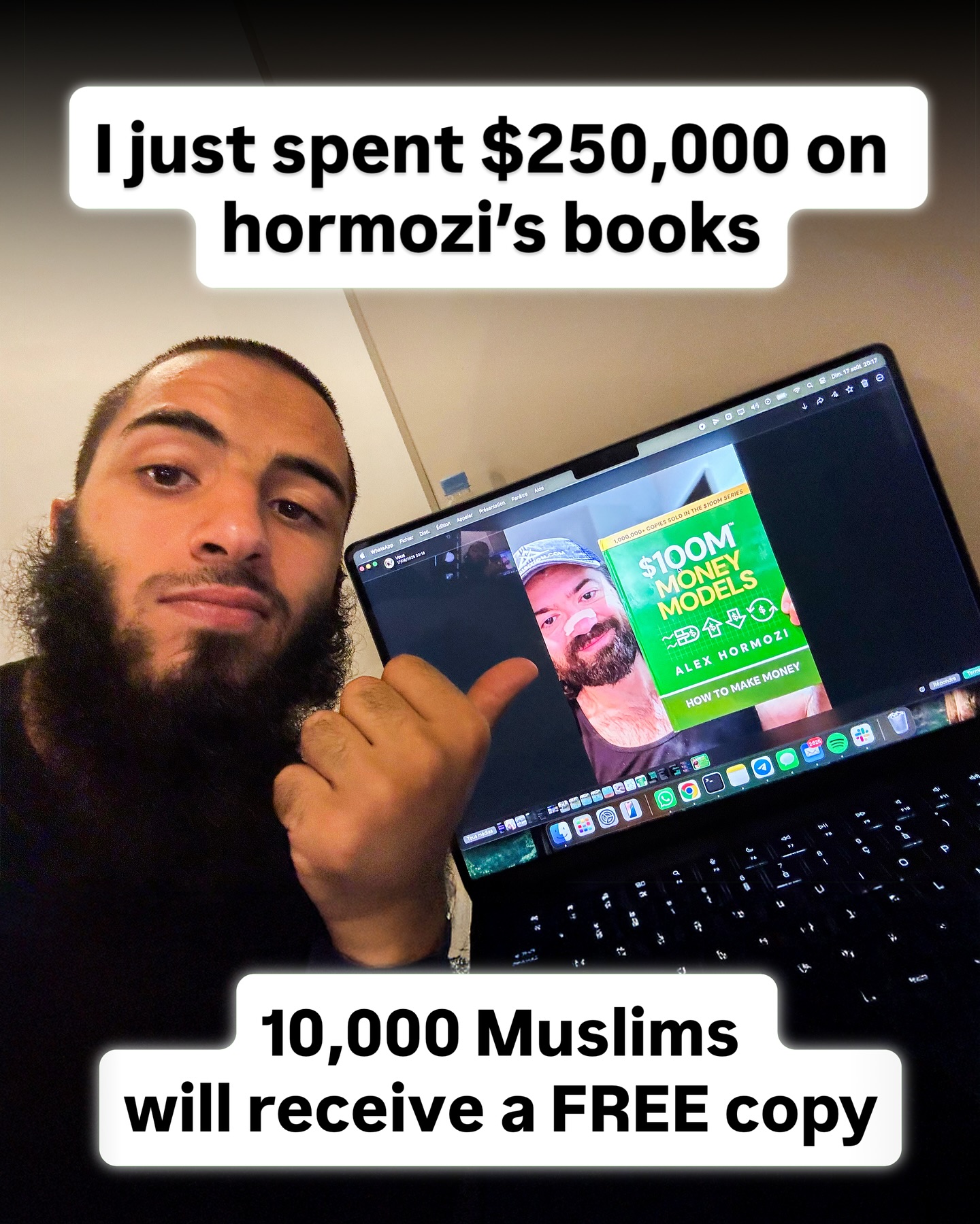 A.Lahya Facebook ad: Just bought 10,000 @hormozi books to help muslims…