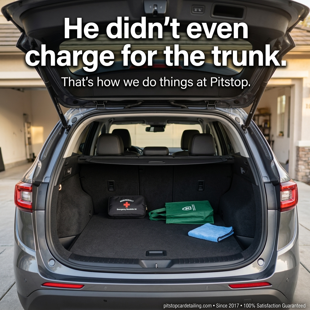 Pitstop Car Detailing Facebook ad: He didn't even charge for the trunk.