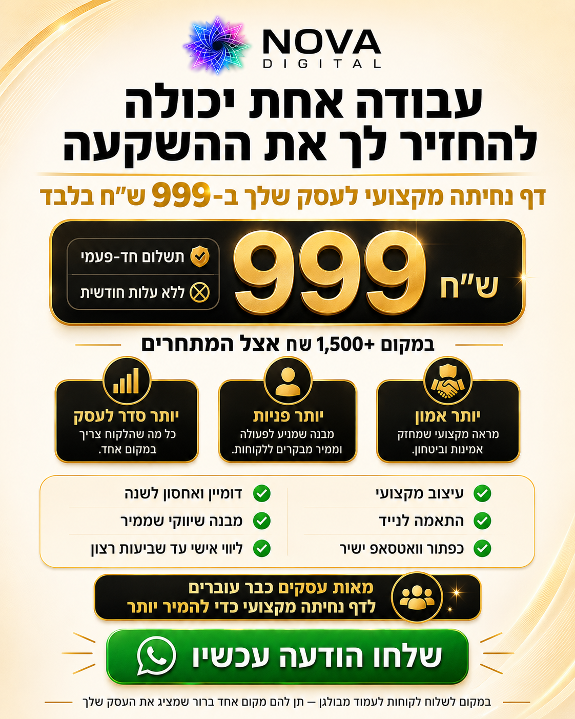 Nova Digital Facebook ad: דף נחיתה מקצועי ב-999 ₪