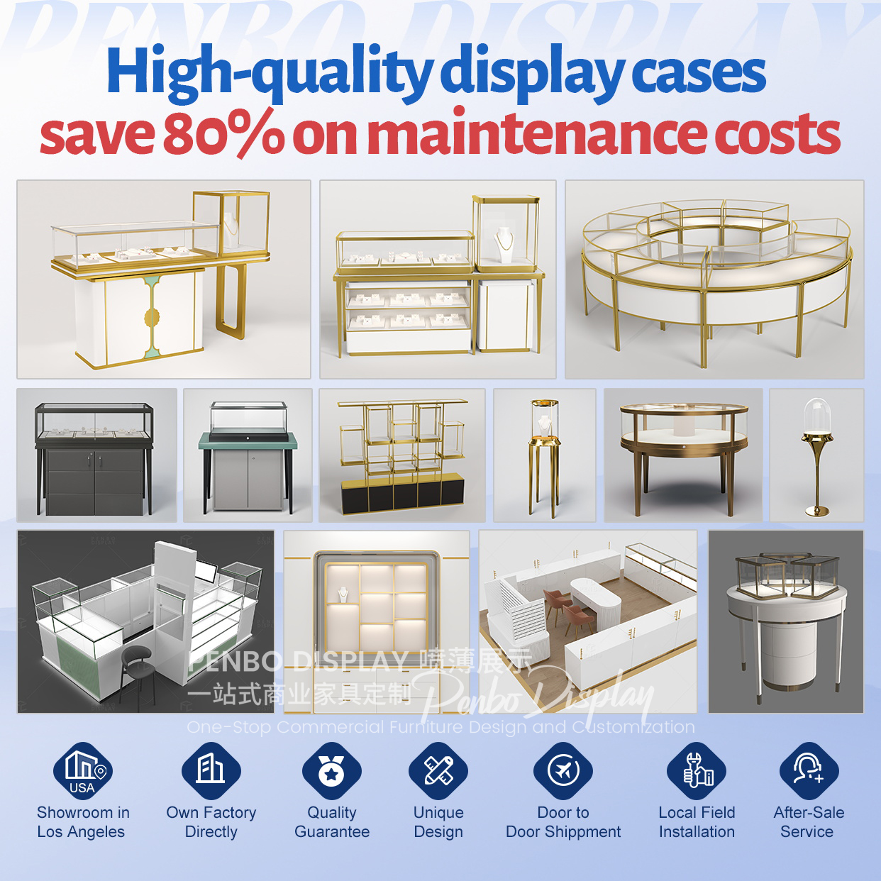 USA Penbo Display Facebook ad: Upgrade Your Jewelry Store with Luxury Display Cabinets