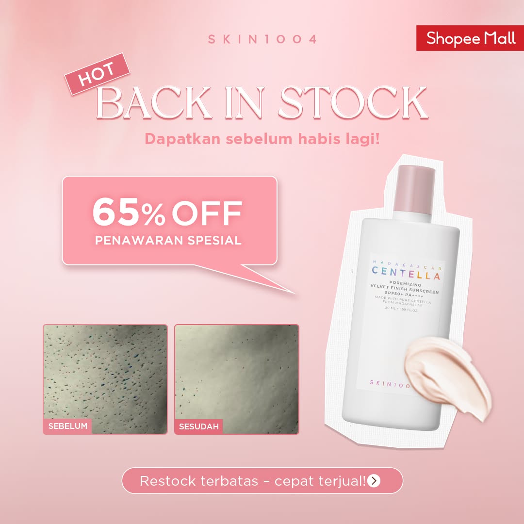 SKIN1004_Indonesia Facebook ad: BACK IN STOCK, Diskon 65%!