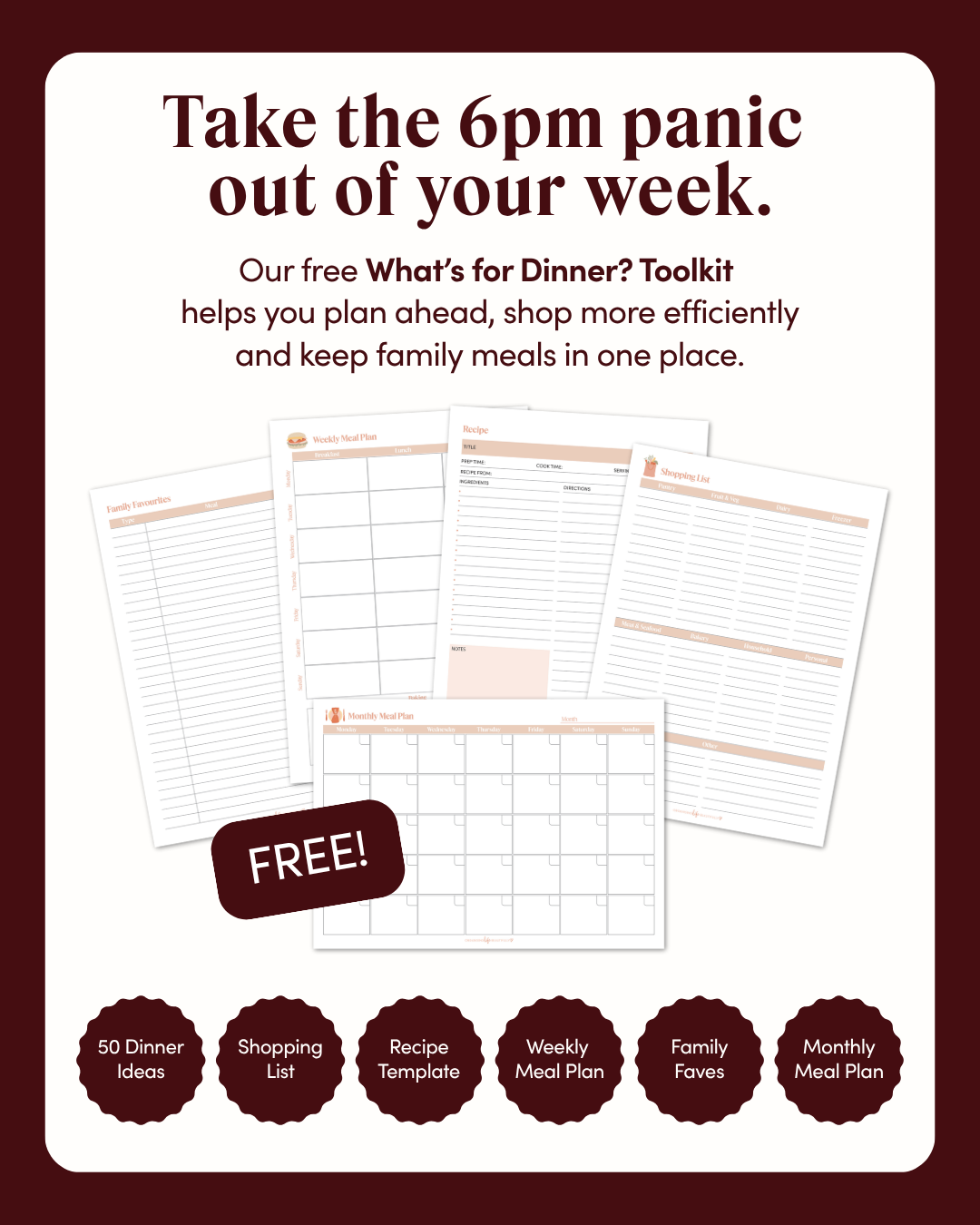 Organising Life Beautifully Facebook ad: Free meal planning toolkit