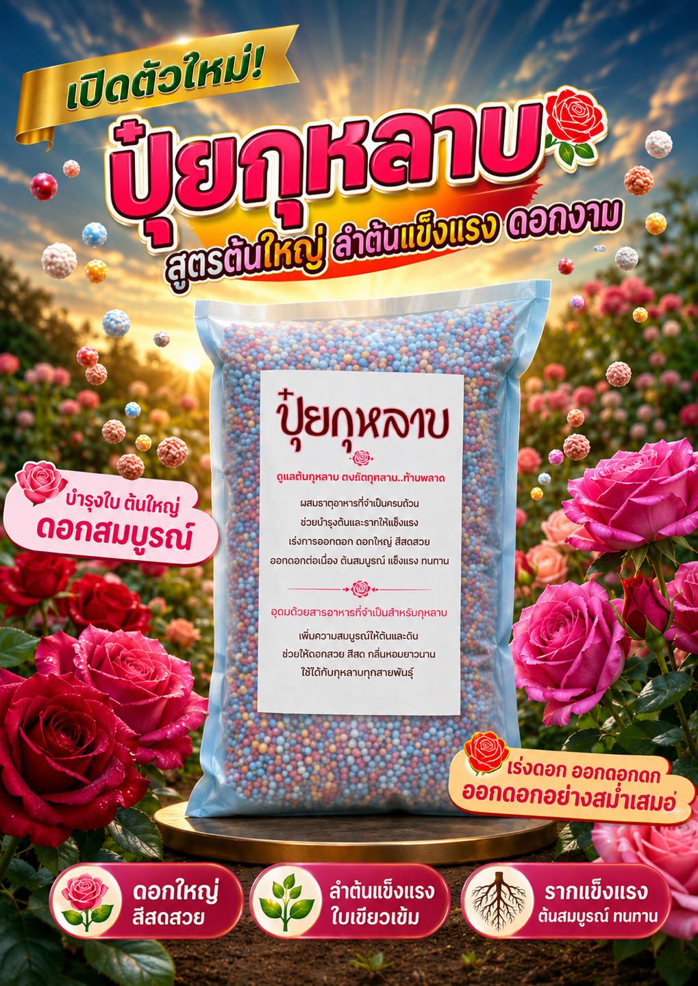ปุ๋ยกุหลาบ คนทำเกษตร Facebook ad: บำรุงต้นแข็งแรง ออกดอก แตกกิ่งแตกยอดสม่ำเสมอ<<ถุง 500 กรัม>>
